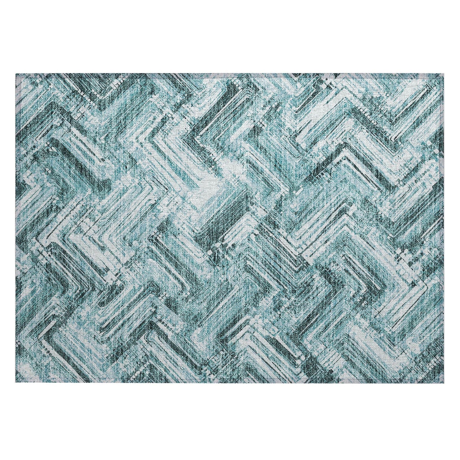 Machine Washable Teal Rug - Indoor / Outdoor - Kids / Pet Friendly Modern Print Rug