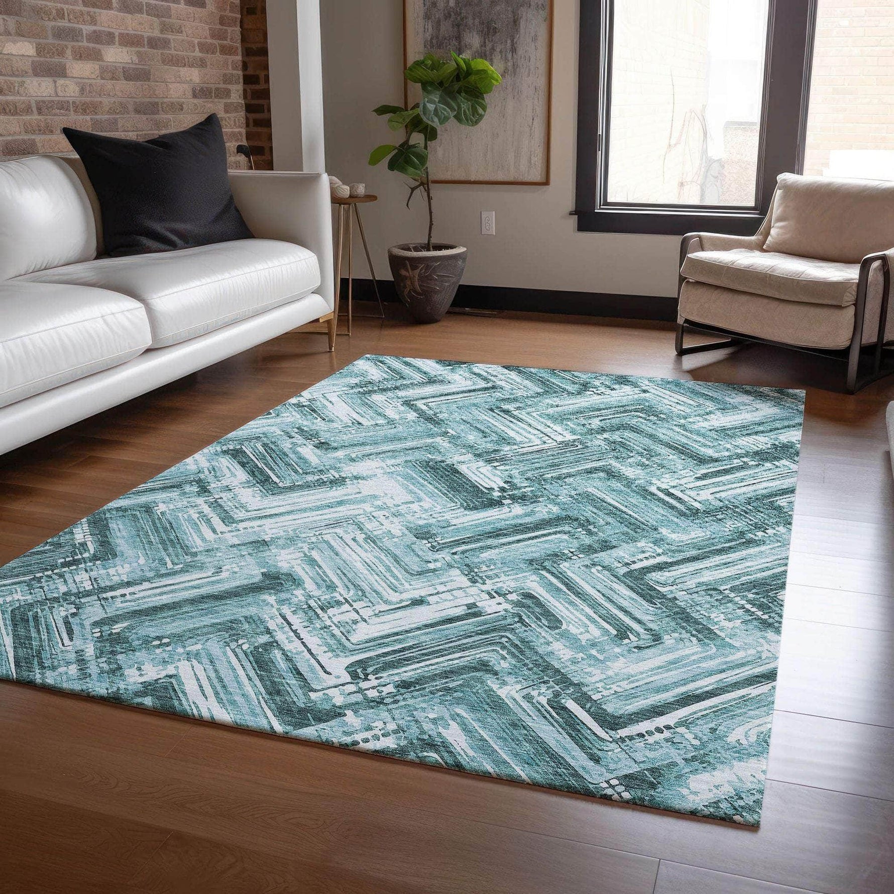 Machine Made ACN630 Teal  Rugs 