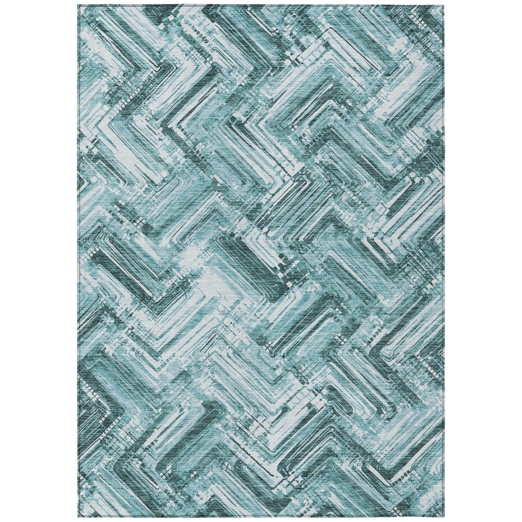 Machine Washable Teal Rug - Indoor / Outdoor - Kids / Pet Friendly Modern Print Rug