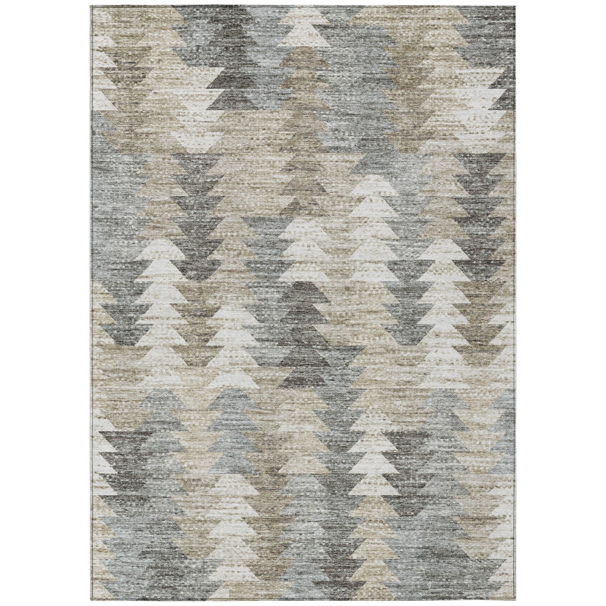 Machine Washable Taupe Brown Rug - Indoor / Outdoor - Kids / Pet Friendly Modern Print Rug