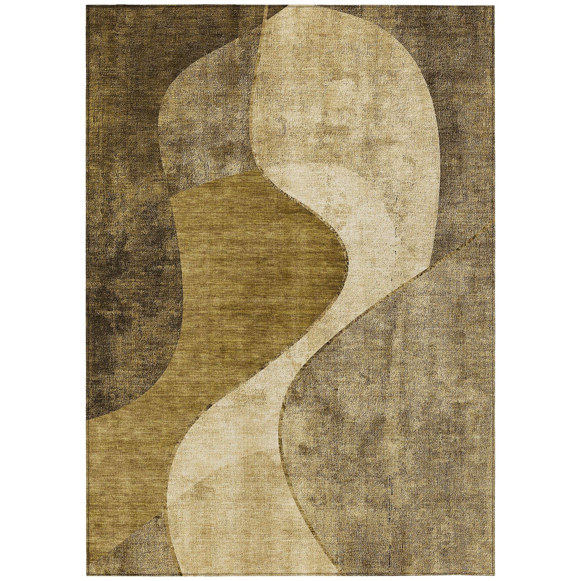 Machine Washable Brown Rug - Indoor / Outdoor - Kids / Pet Friendly Art Deco Print Rug