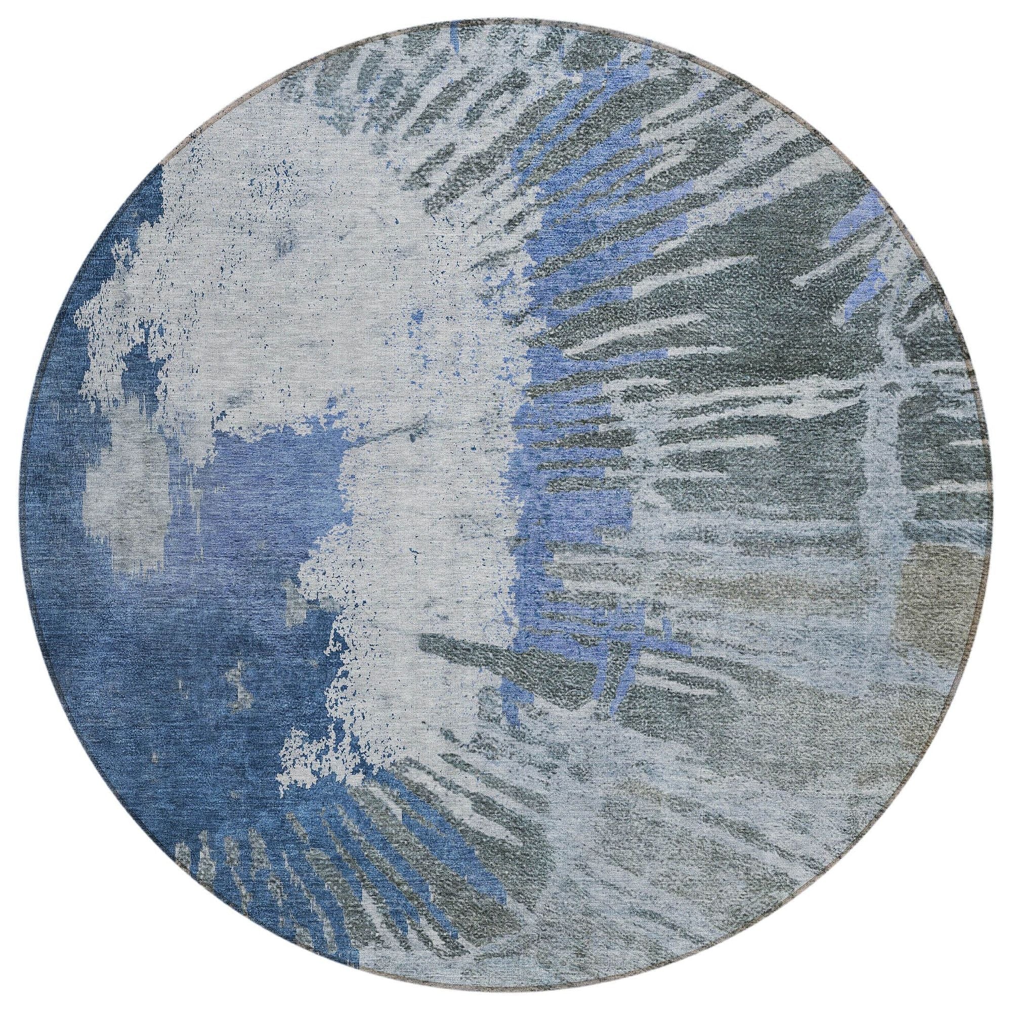 Machine Washable Blue Rug - Indoor / Outdoor - Kids / Pet Friendly Modern Print Rug