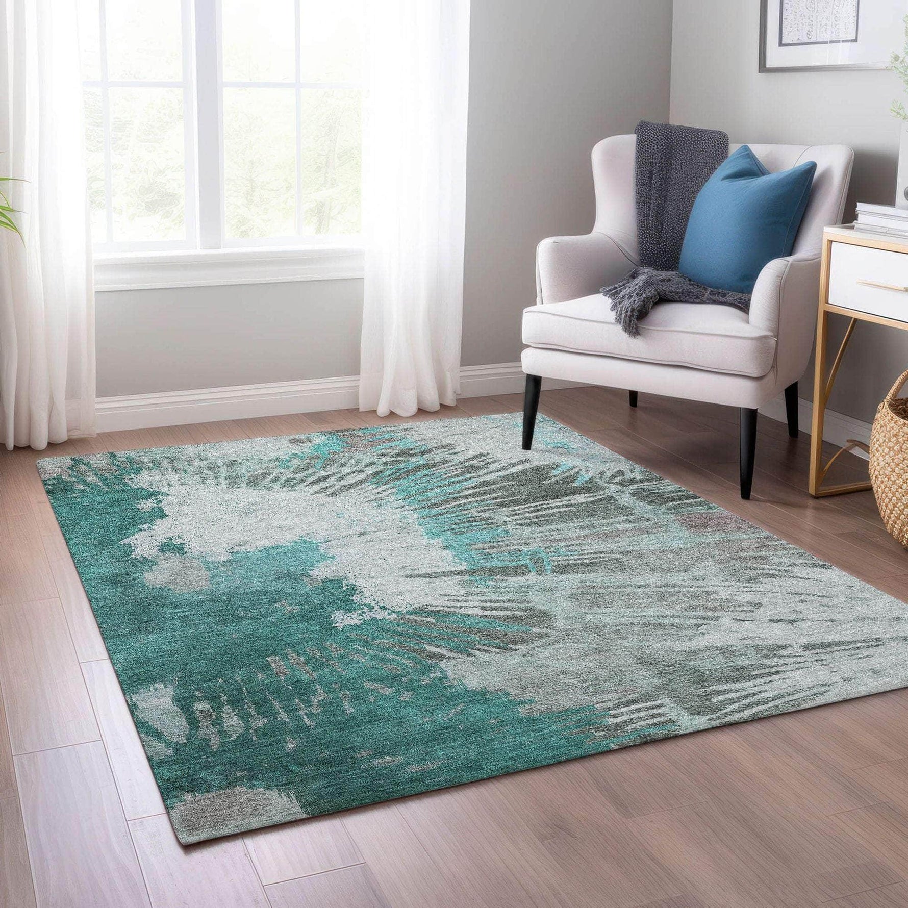 Machine Made ACN645 Teal  Rugs 
