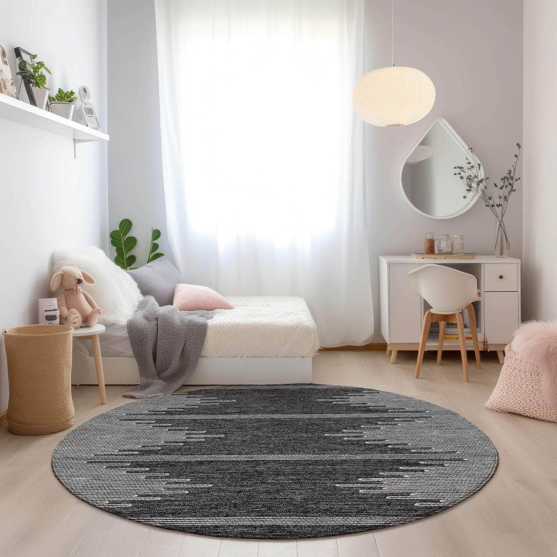 Machine Made ACN647 Charcoal Gray Rugs 
