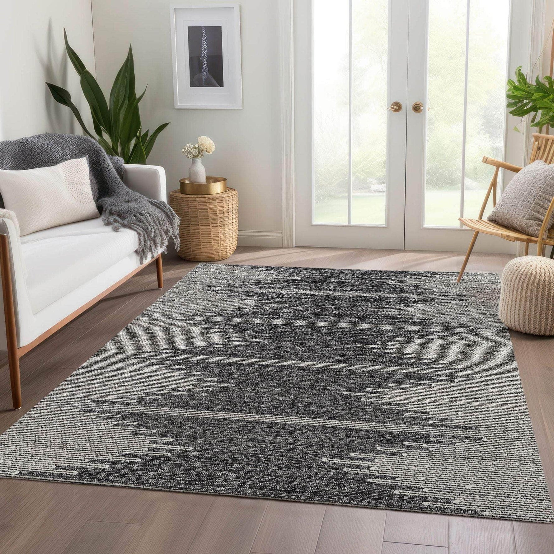 Machine Made ACN647 Charcoal Gray Rugs 