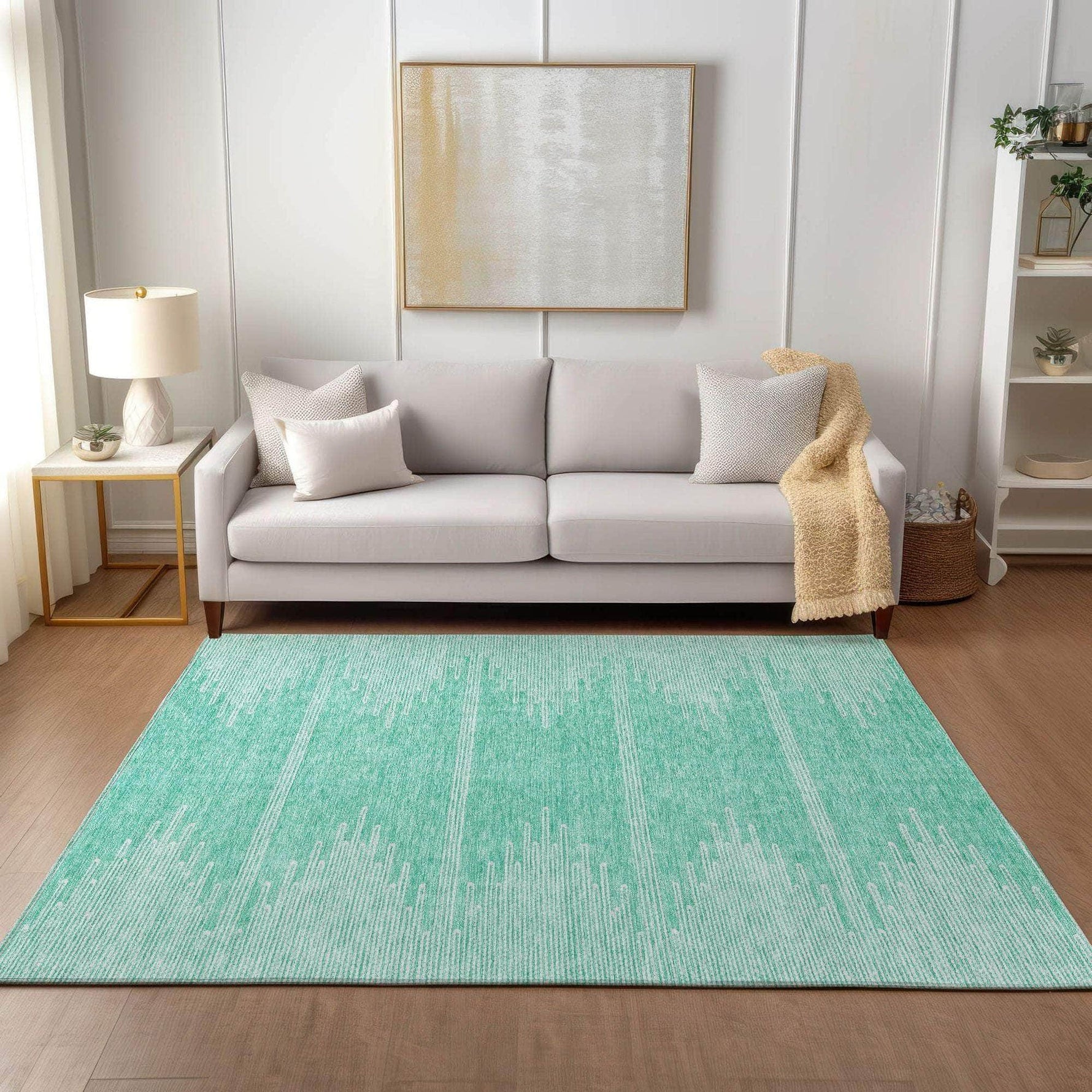 Machine Made ACN647 Teal  Rugs 