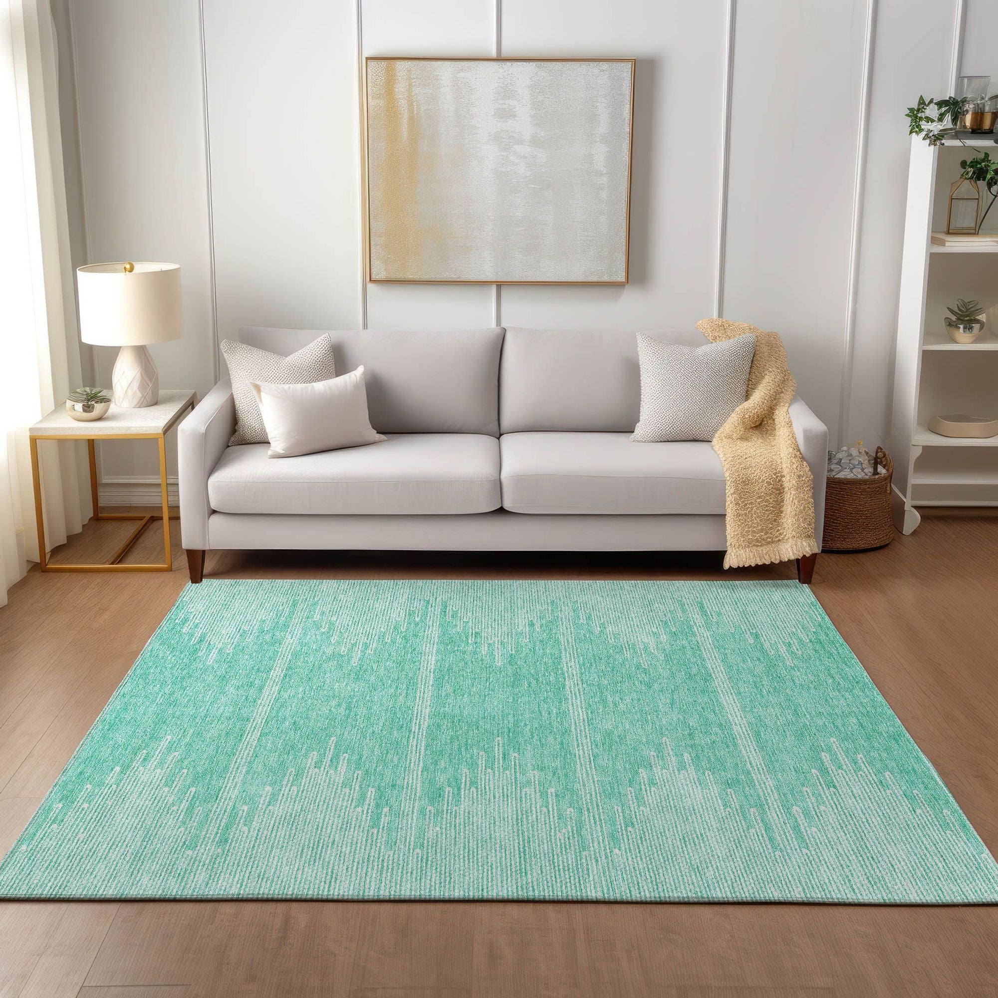 Machine Made ACN647 Teal  Rugs 