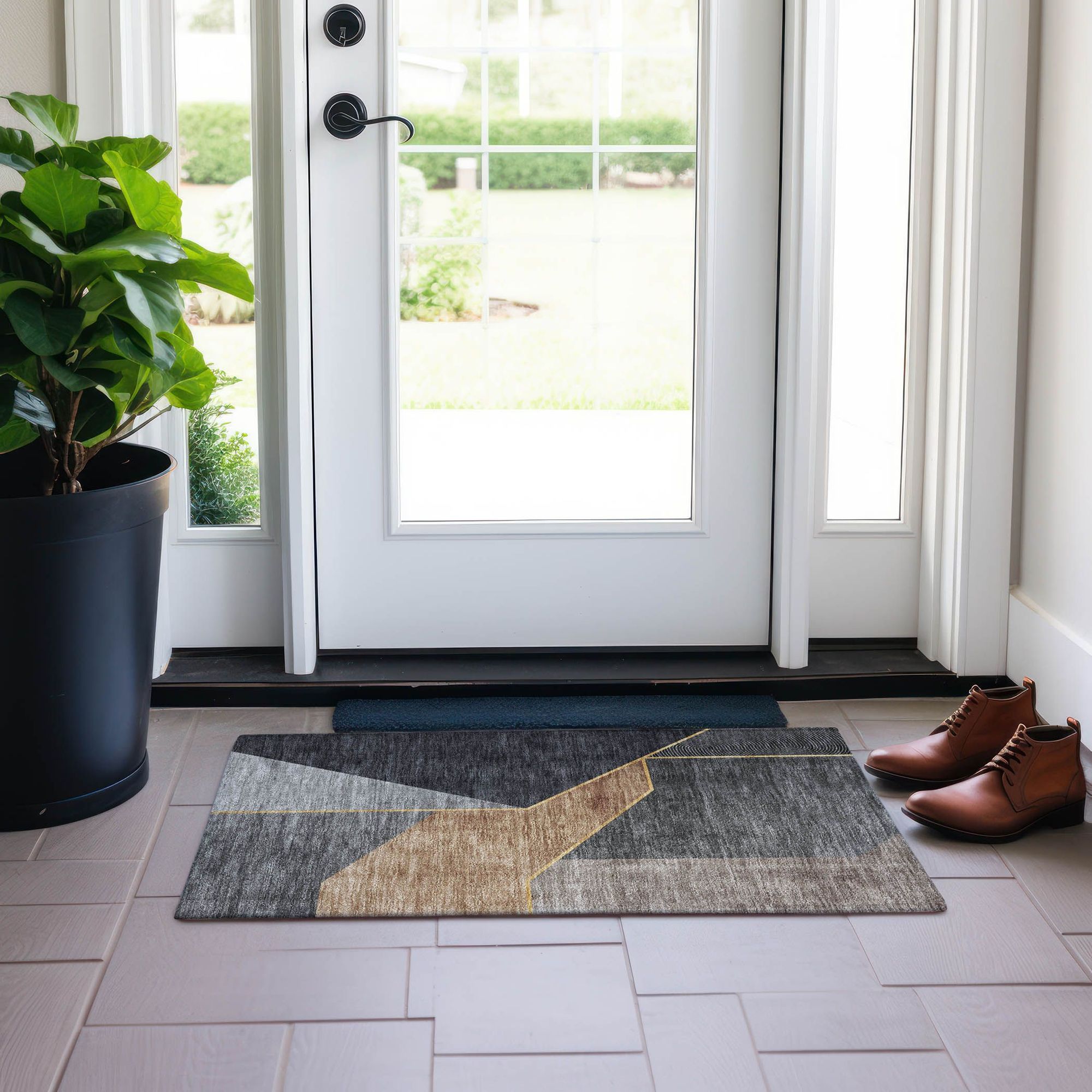 Machine Made ACN648 Charcoal Gray Rugs 