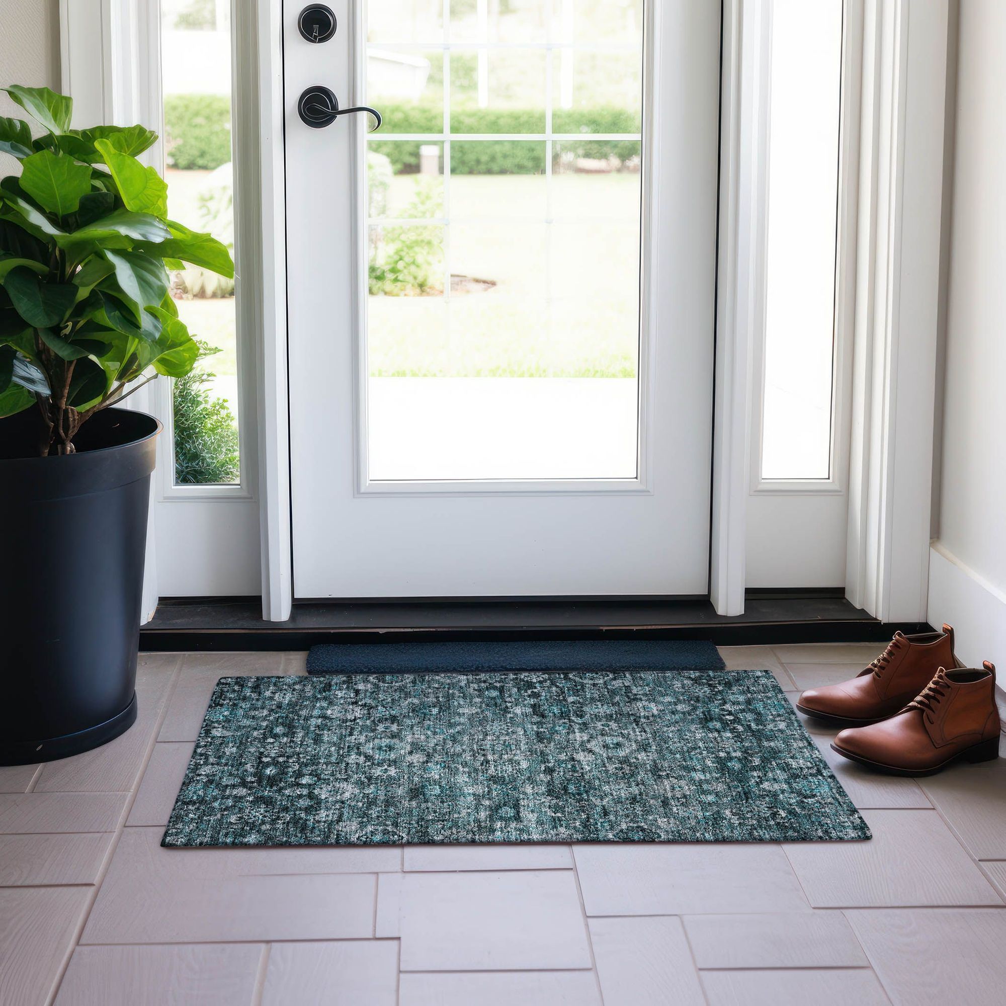 Machine Made ACN651 Teal  Rugs 