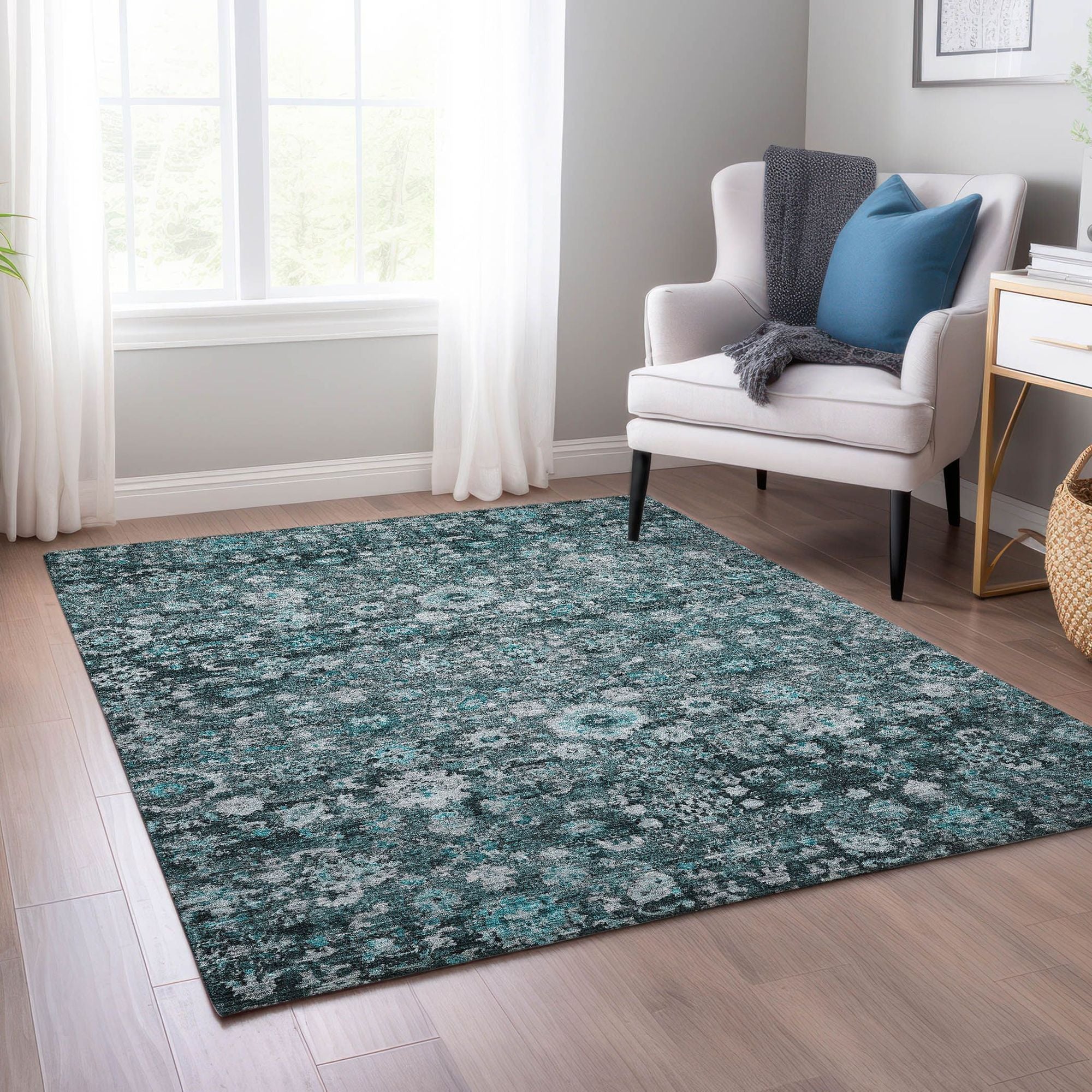 Machine Made ACN651 Teal  Rugs 