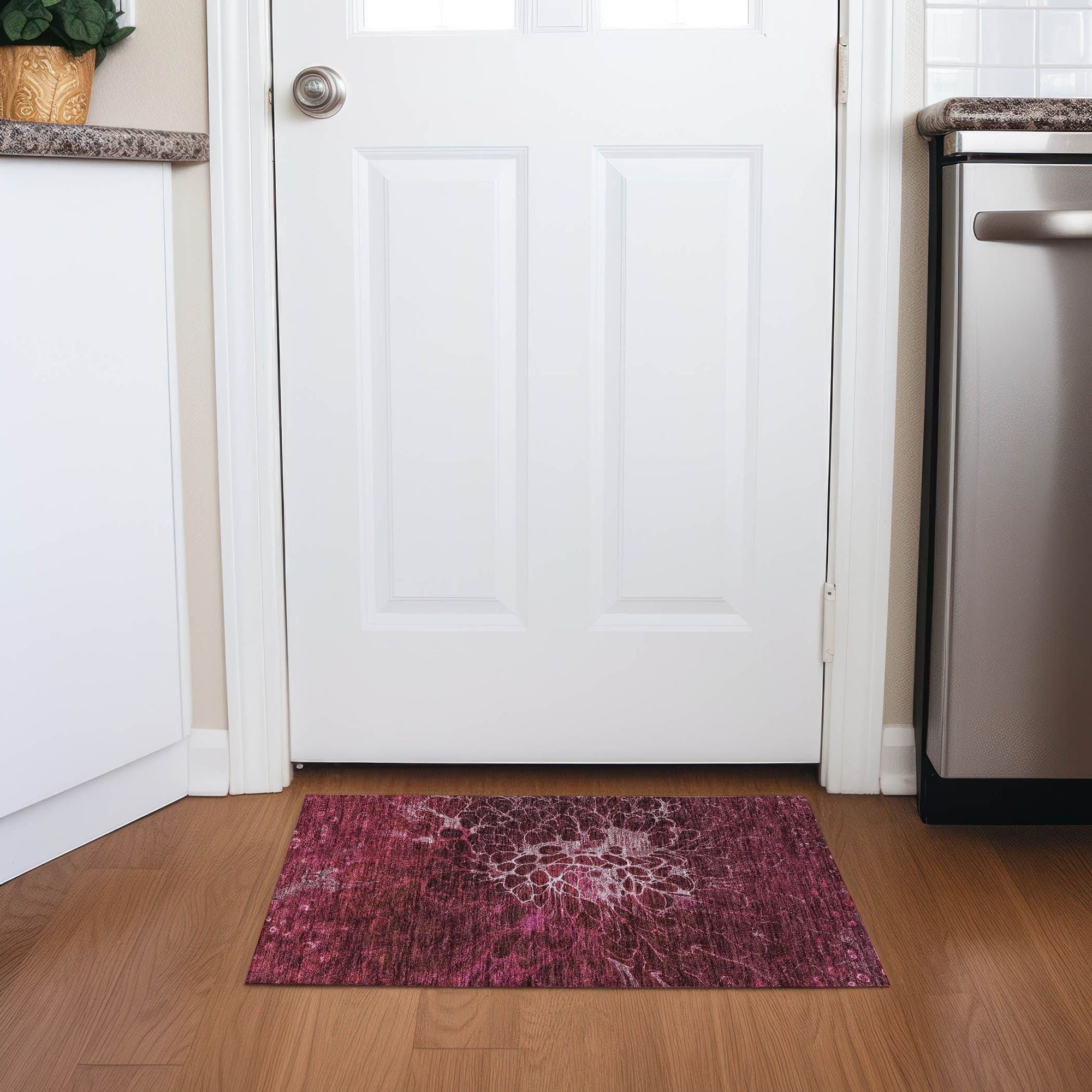 Machine Washable Merlot Red Rug - Indoor / Outdoor - Kids / Pet Friendly Modern Print Rug