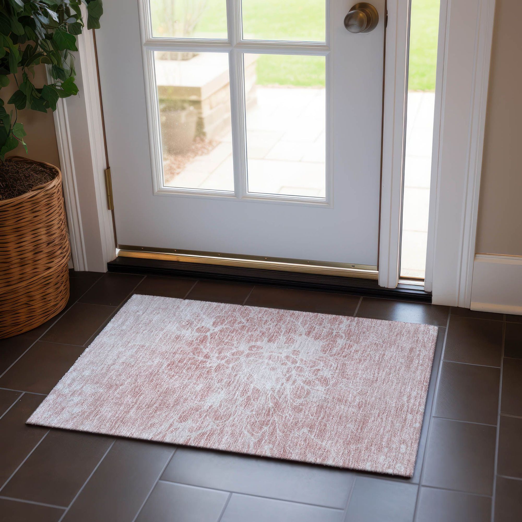 Machine Washable Pink Rug - Indoor / Outdoor - Kids / Pet Friendly Modern Print Rug