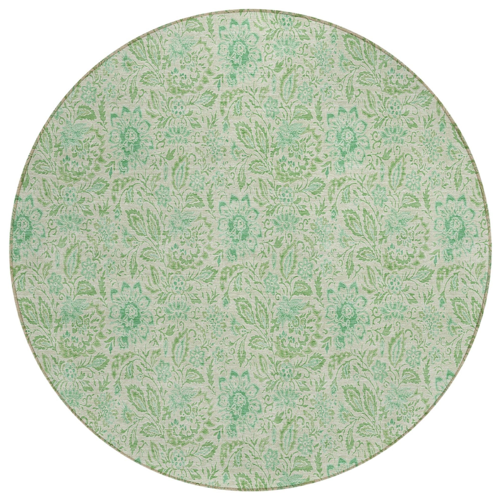 Machine Washable Sage Green Rug - Indoor / Outdoor - Kids / Pet Friendly Floral Print Rug