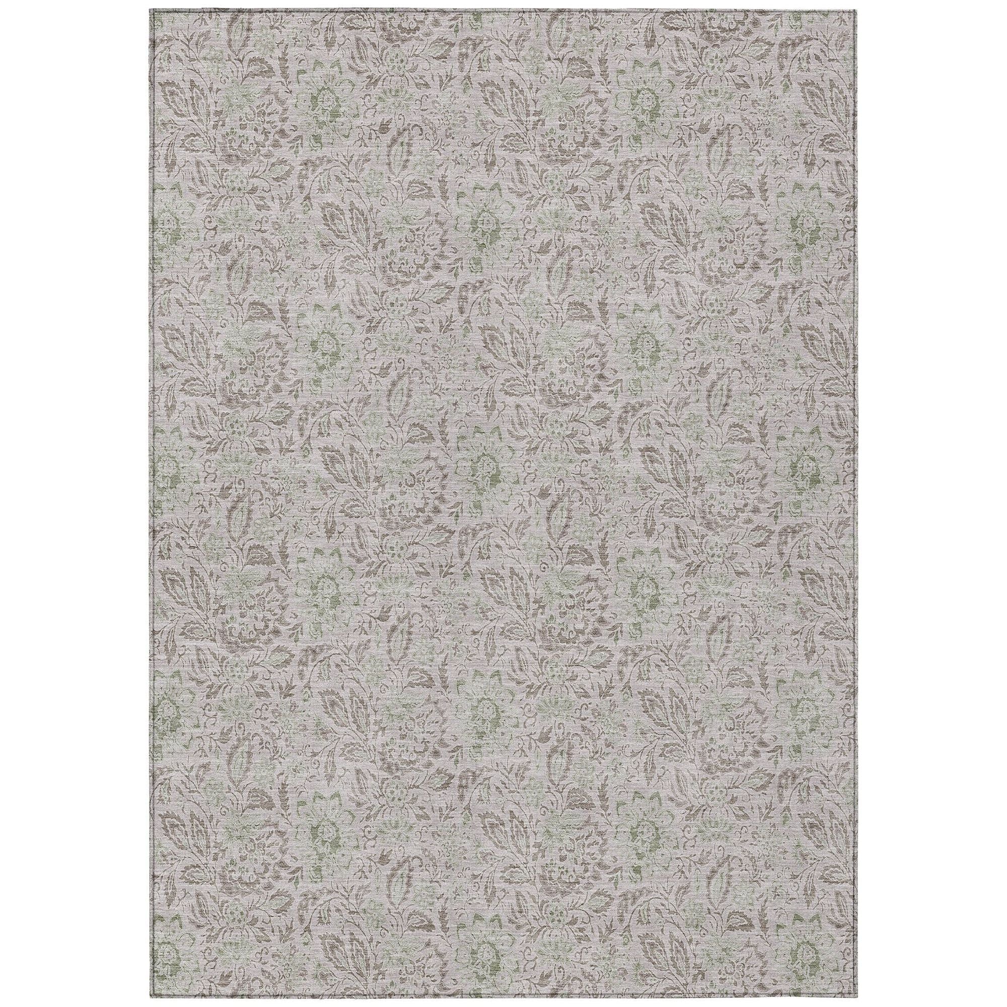 Machine Washable Taupe Brown Rug - Indoor / Outdoor - Kids / Pet Friendly Floral Print Rug