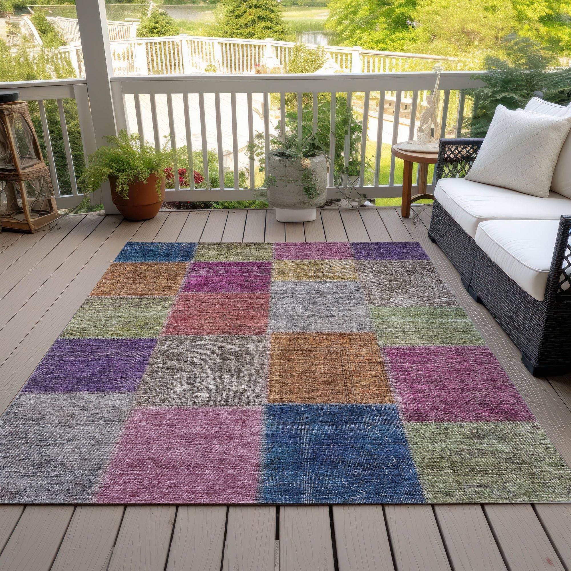 Machine Washable Copper Orange Rug - Indoor / Outdoor - Kids / Pet Friendly Patchwork Print Rug