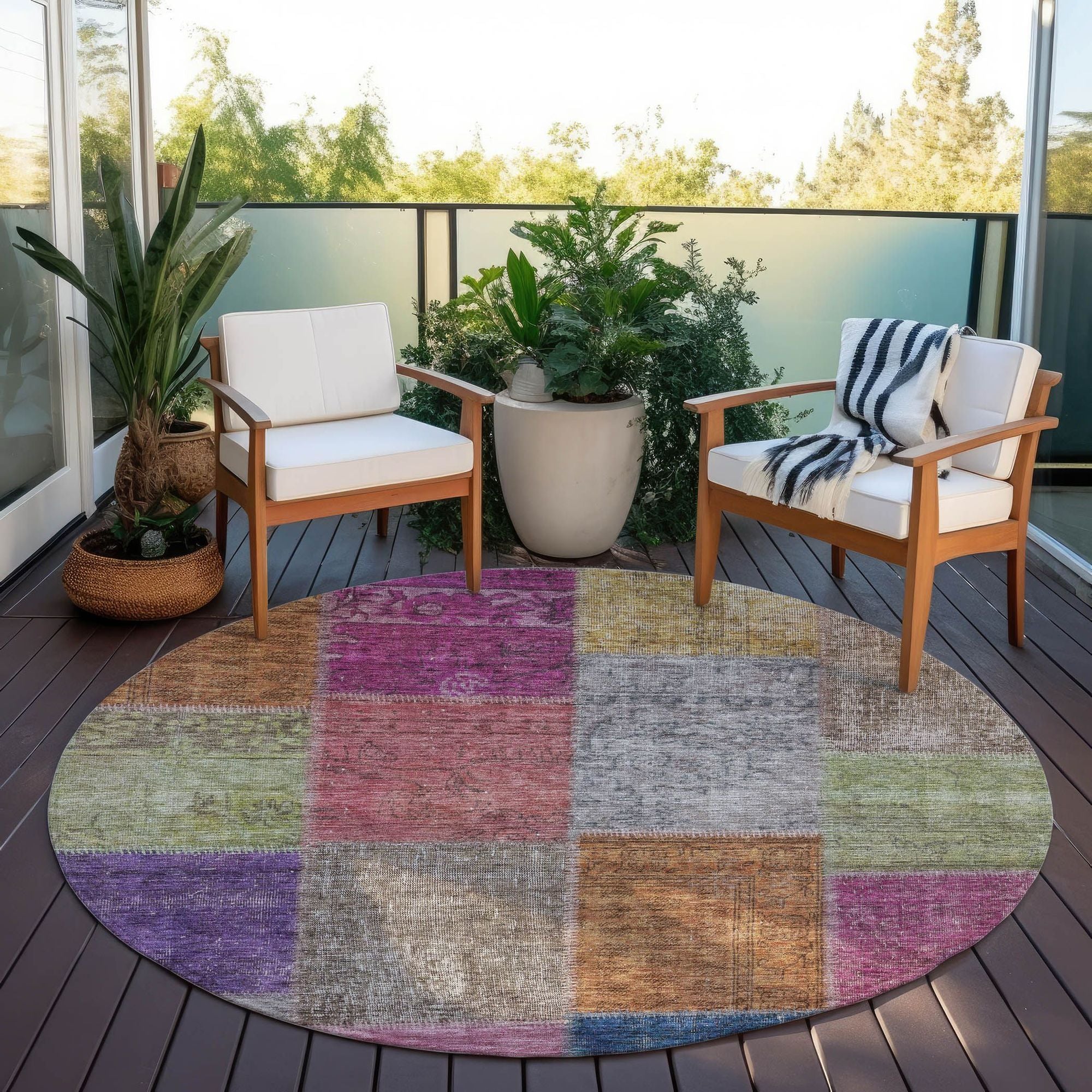 Machine Washable Copper Orange Rug - Indoor / Outdoor - Kids / Pet Friendly Patchwork Print Rug