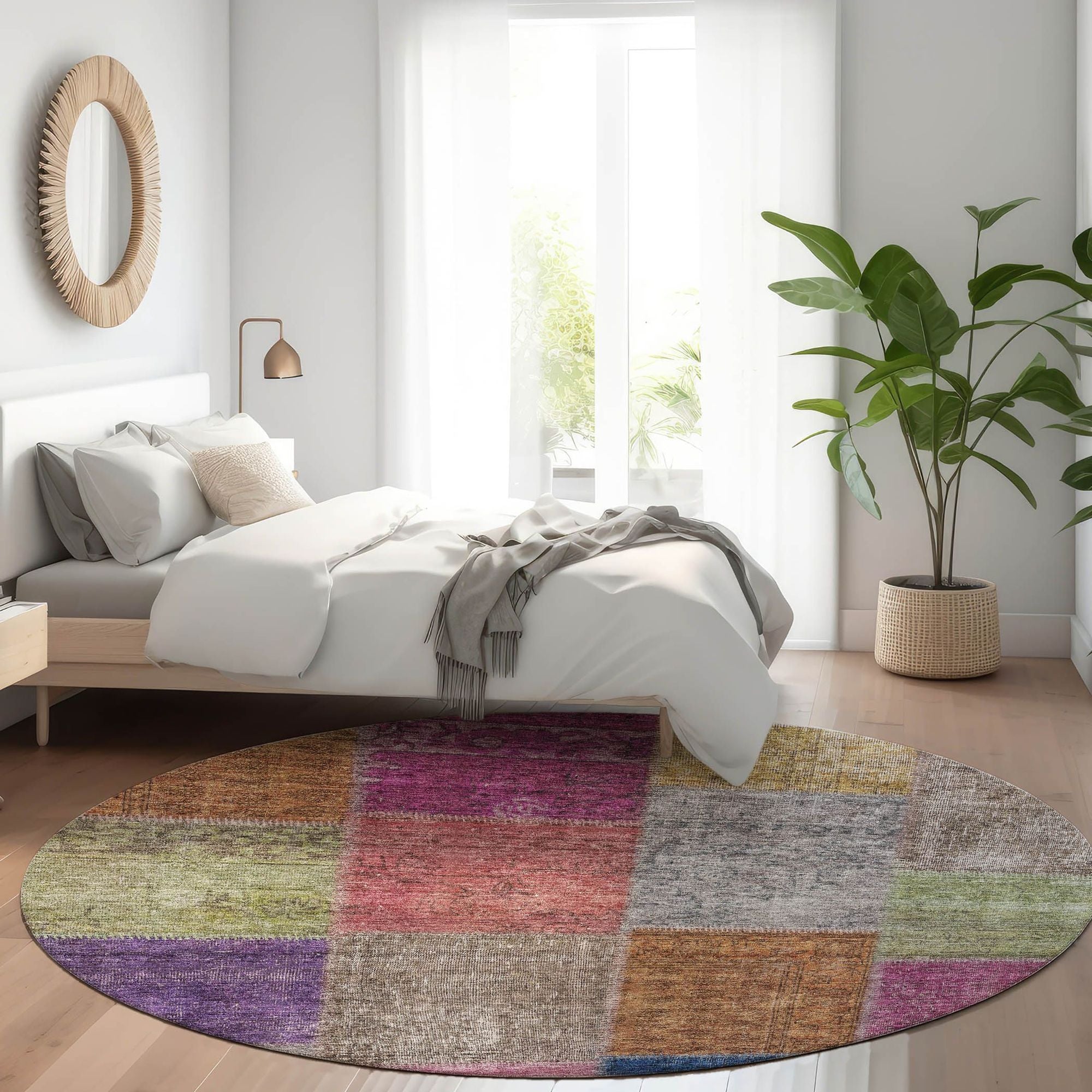 Machine Washable Copper Orange Rug - Indoor / Outdoor - Kids / Pet Friendly Patchwork Print Rug