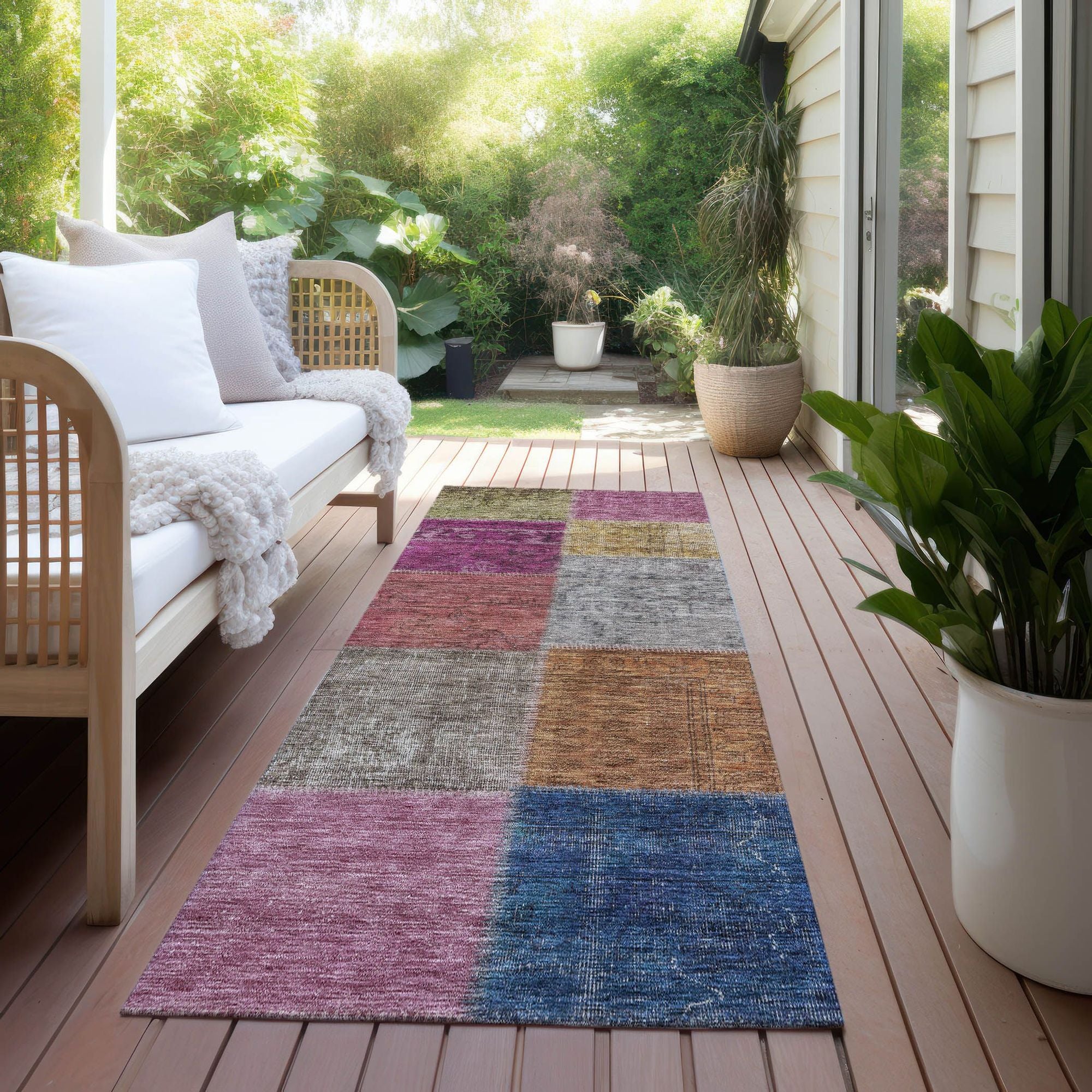 Machine Washable Copper Orange Rug - Indoor / Outdoor - Kids / Pet Friendly Patchwork Print Rug