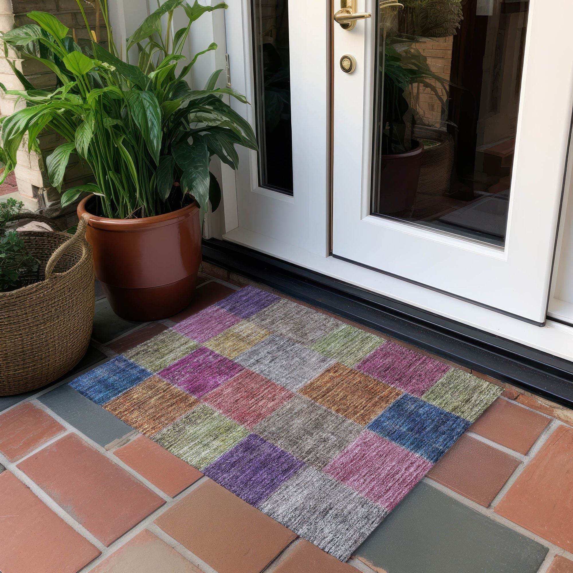 Machine Washable Copper Orange Rug - Indoor / Outdoor - Kids / Pet Friendly Patchwork Print Rug