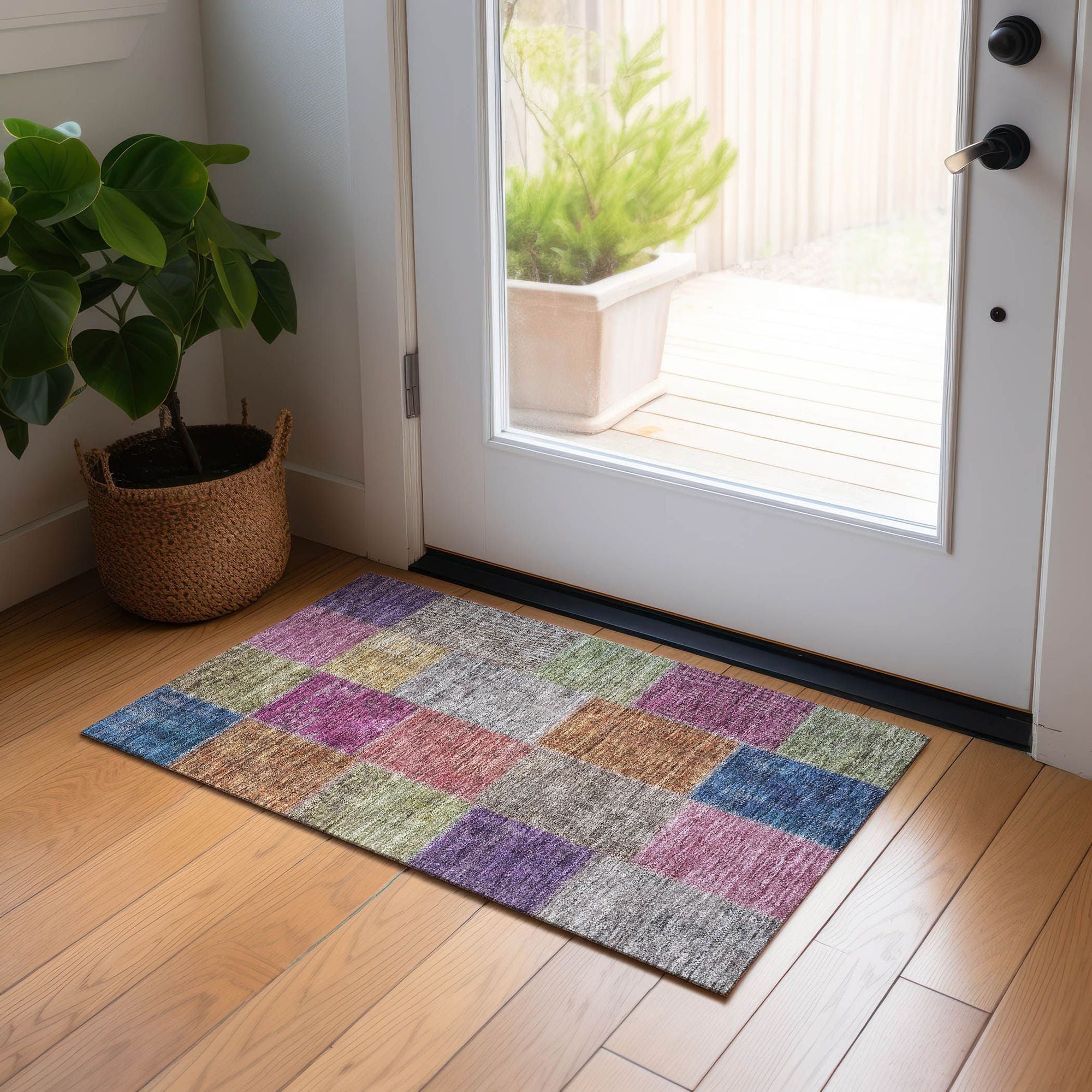 Machine Washable Copper Orange Rug - Indoor / Outdoor - Kids / Pet Friendly Patchwork Print Rug