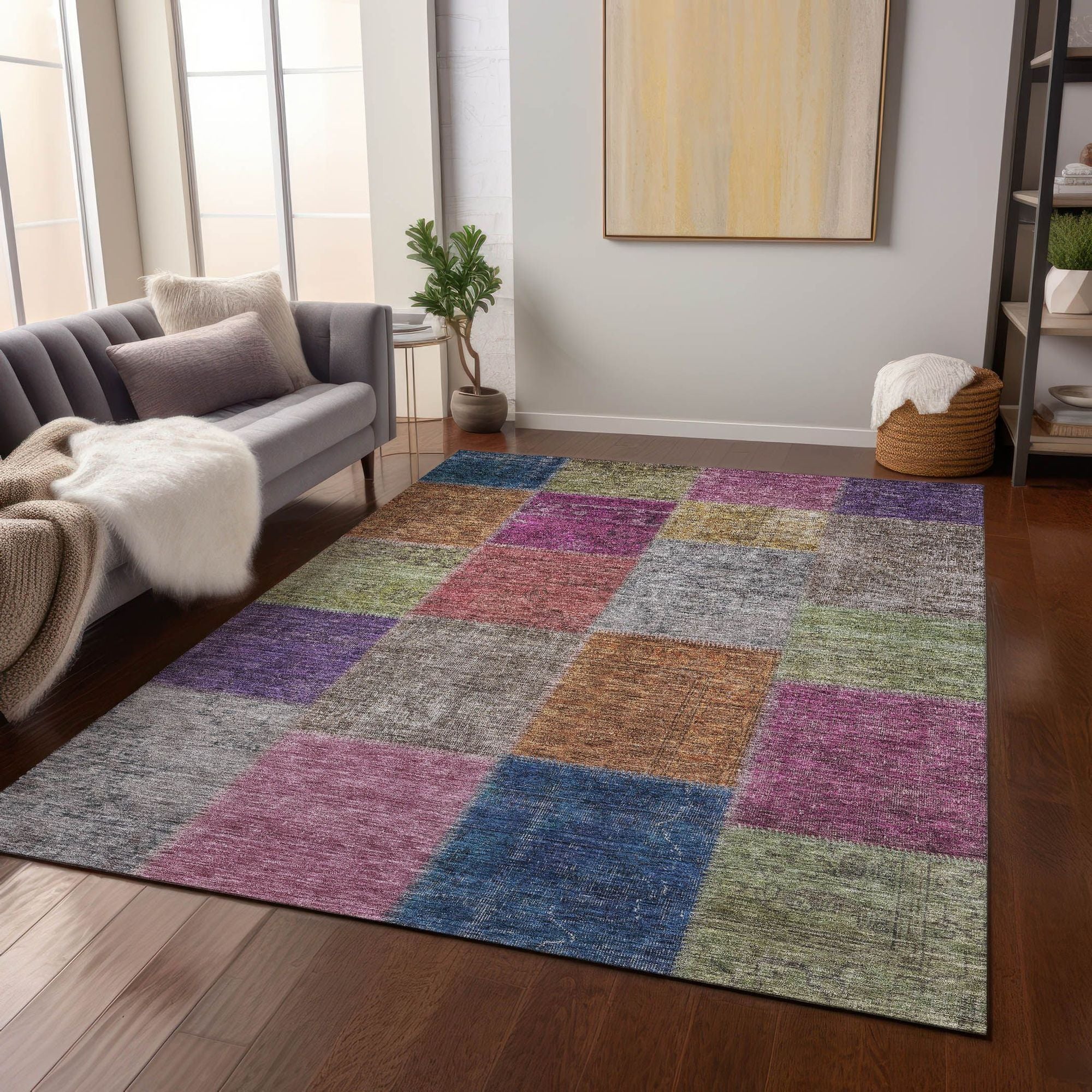 Machine Washable Copper Orange Rug - Indoor / Outdoor - Kids / Pet Friendly Patchwork Print Rug