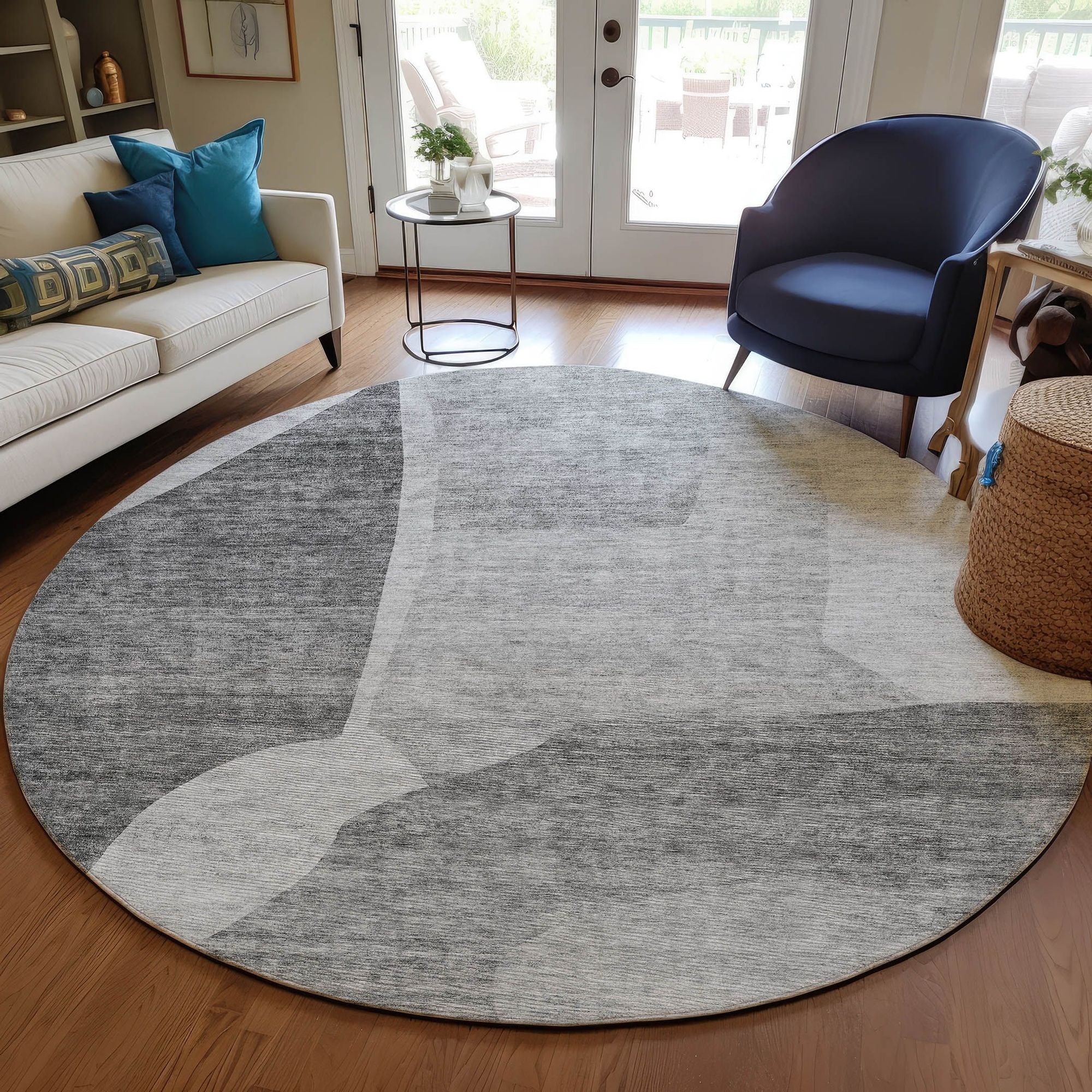 Machine Washable Silver Gray Rug - Indoor / Outdoor - Kids / Pet Friendly Abstract Print Rug
