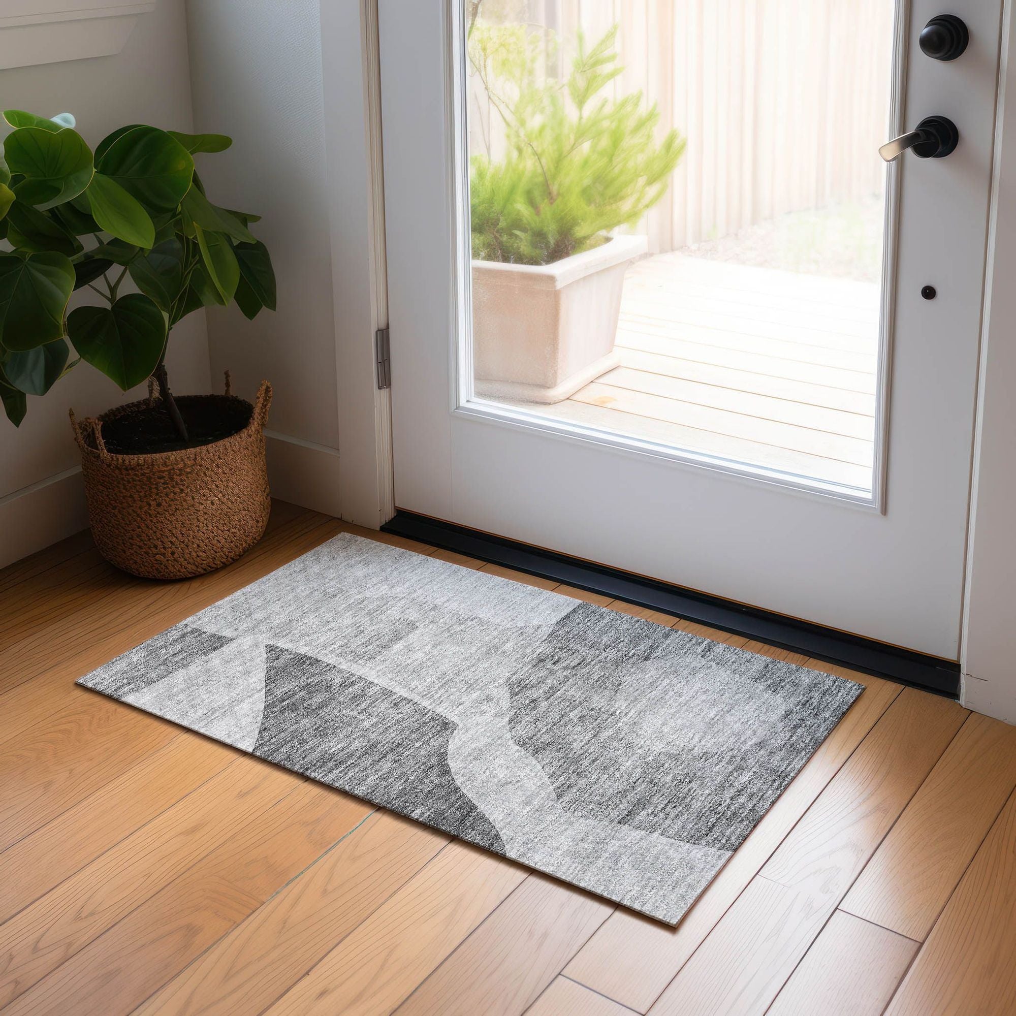 Machine Washable Silver Gray Rug - Indoor / Outdoor - Kids / Pet Friendly Abstract Print Rug