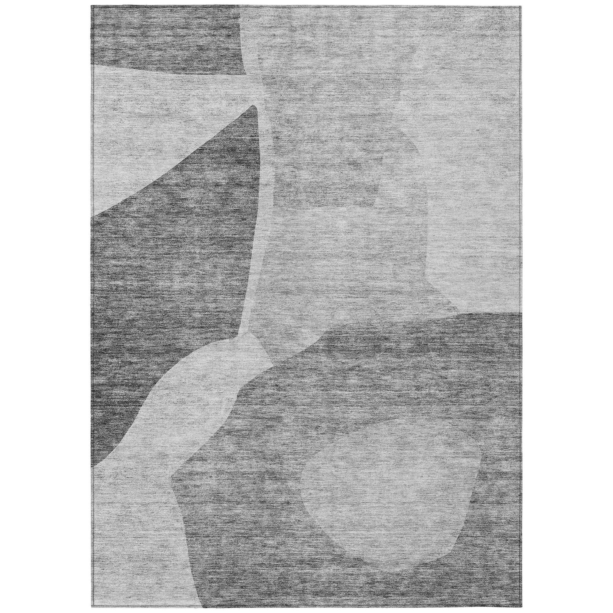 Machine Washable Silver Gray Rug - Indoor / Outdoor - Kids / Pet Friendly Abstract Print Rug