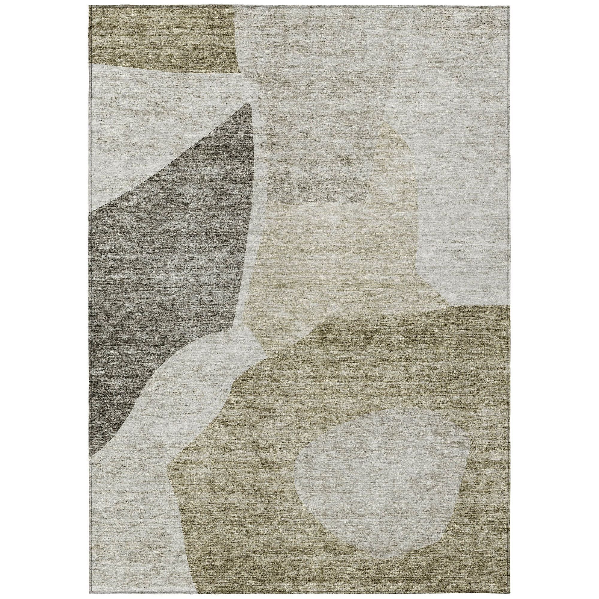 Machine Washable Taupe Brown Rug - Indoor / Outdoor - Kids / Pet Friendly Abstract Print Rug