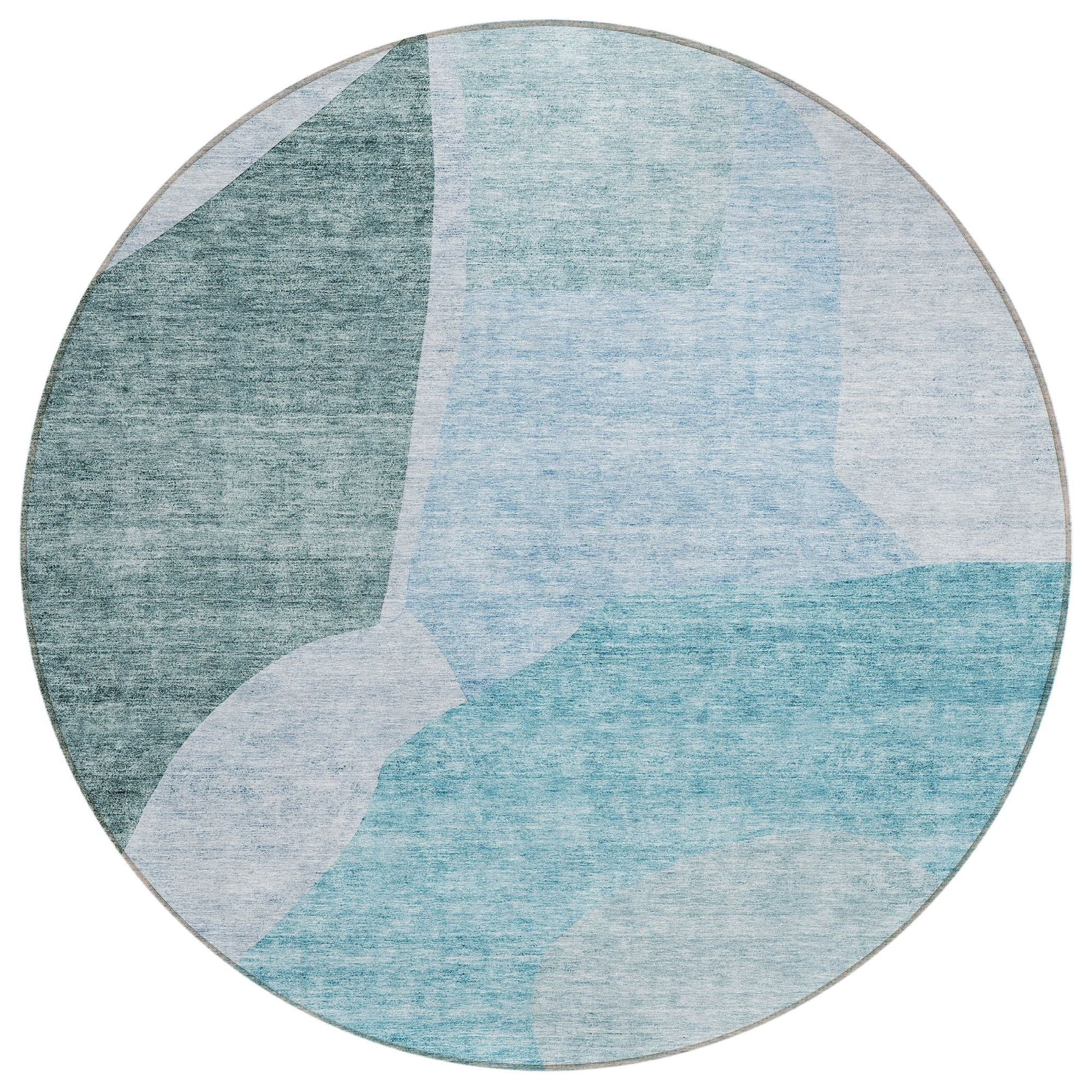 Machine Washable Teal Rug - Indoor / Outdoor - Kids / Pet Friendly Abstract Print Rug