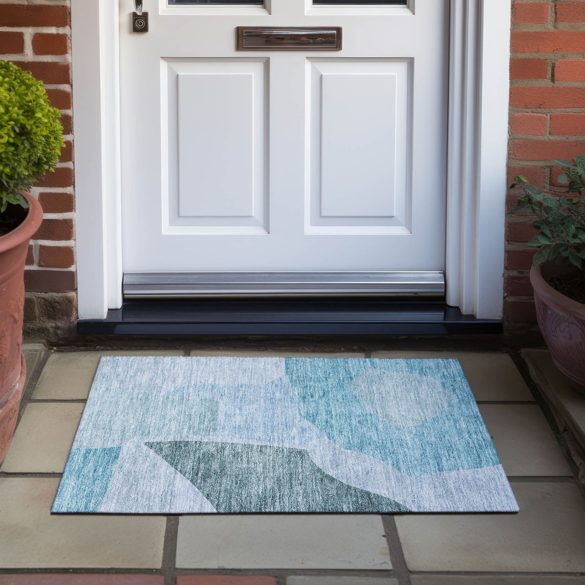 Machine Washable Teal Rug - Indoor / Outdoor - Kids / Pet Friendly Abstract Print Rug