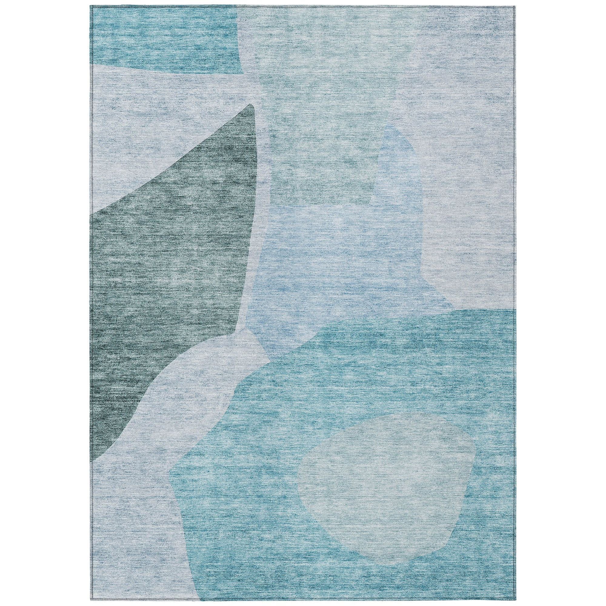 Machine Washable Teal Rug - Indoor / Outdoor - Kids / Pet Friendly Abstract Print Rug