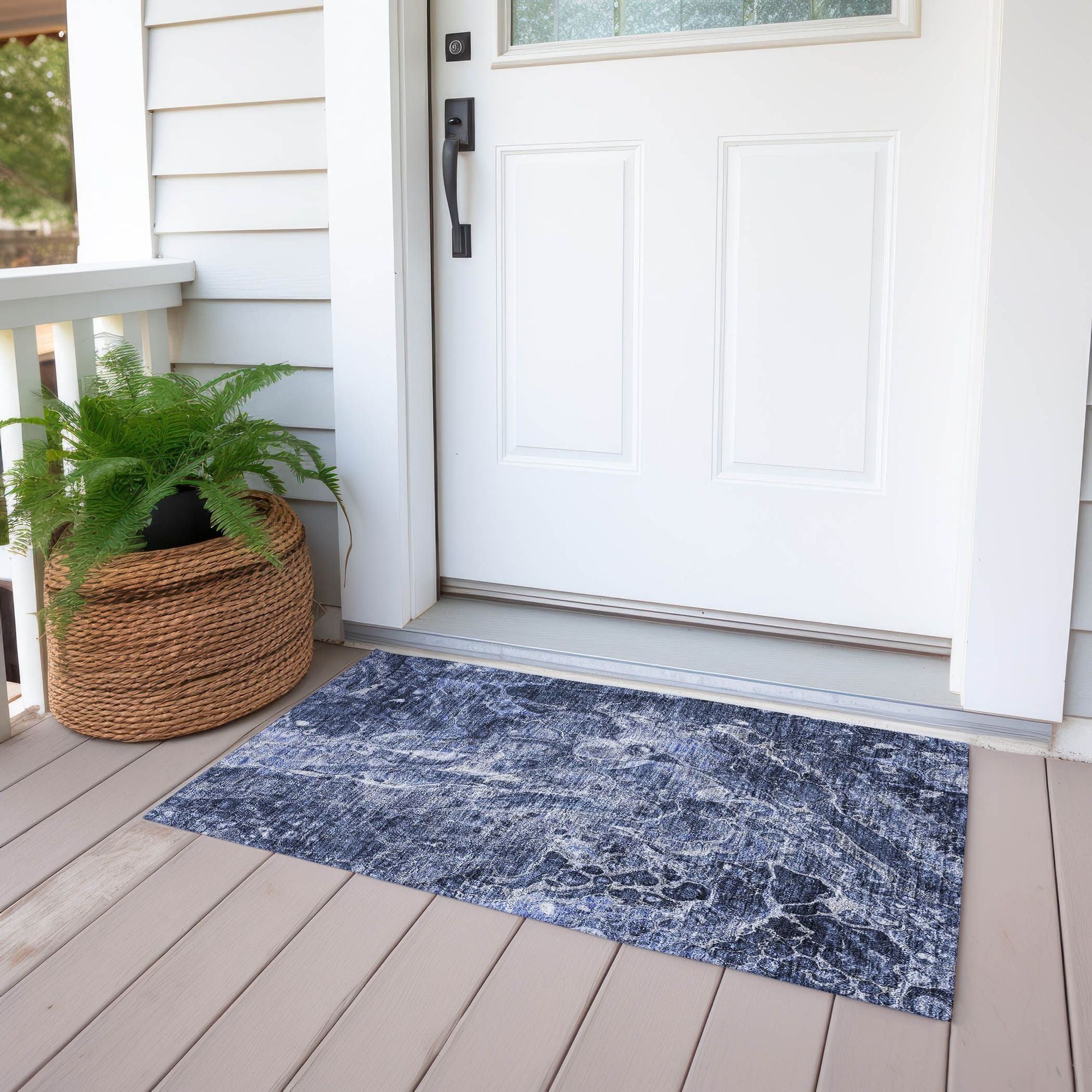 Machine Washable Navy Blue Rug - Indoor / Outdoor - Kids / Pet Friendly Abstract Print Rug