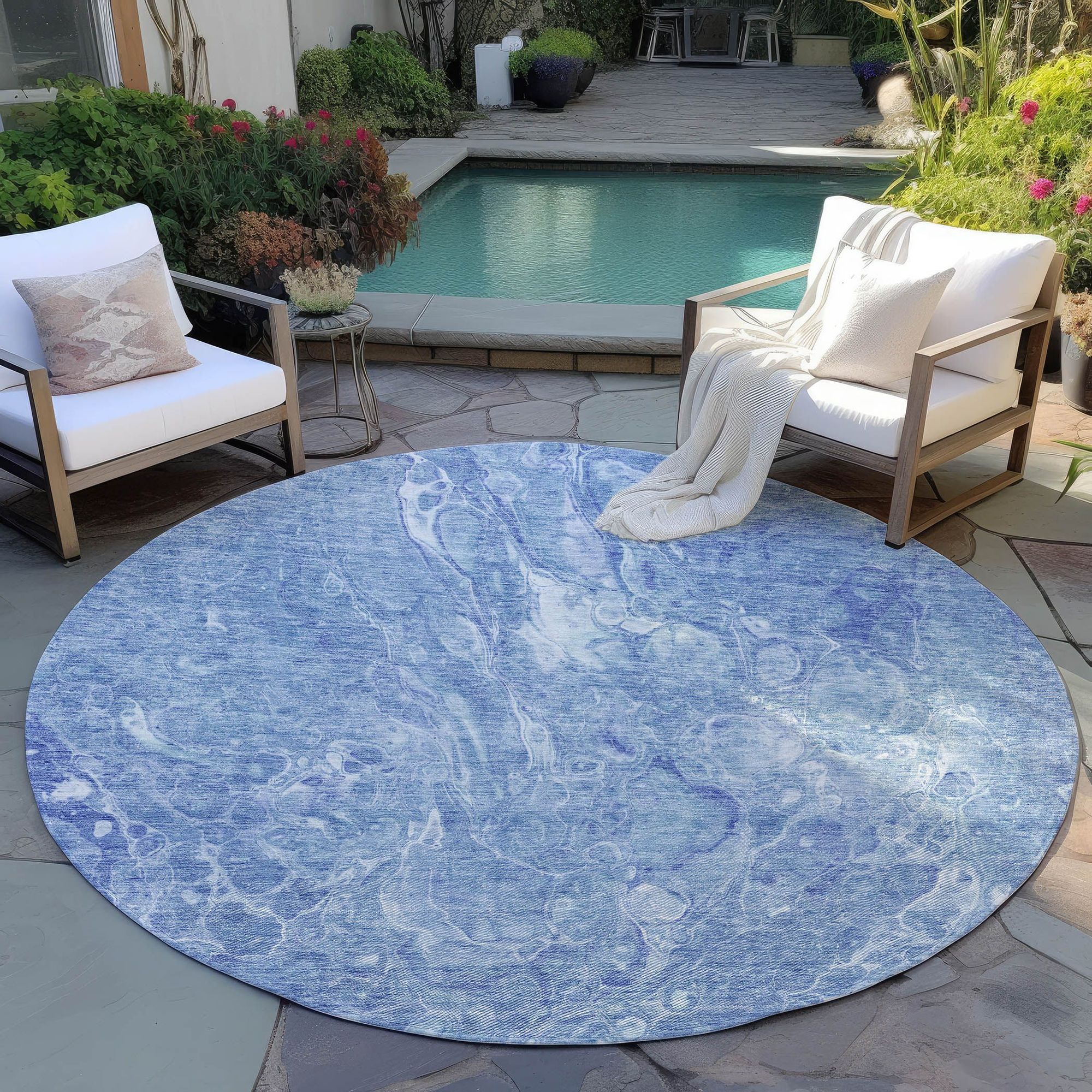 Machine Washable Sky Blue Rug - Indoor / Outdoor - Kids / Pet Friendly Abstract Print Rug