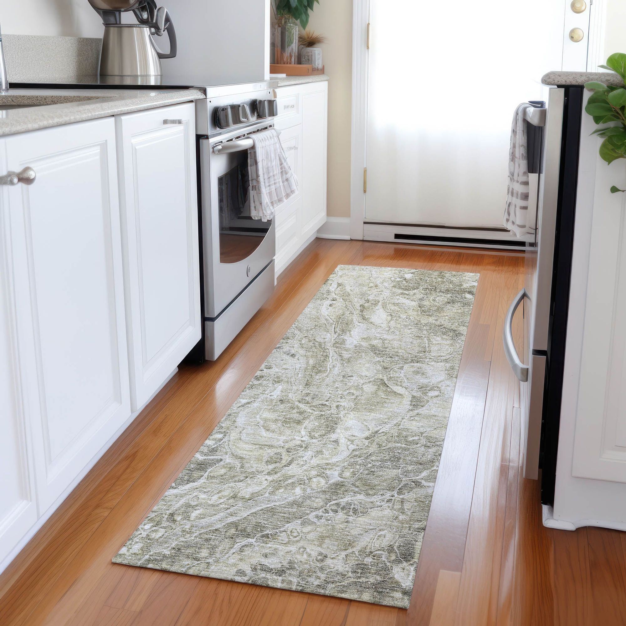 Machine Washable Tan Brown Rug - Indoor / Outdoor - Kids / Pet Friendly Abstract Print Rug