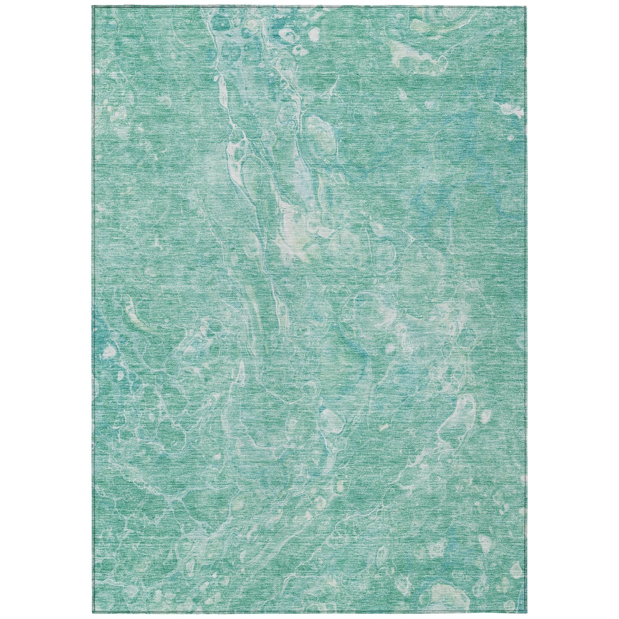 Machine Washable Teal Rug - Indoor / Outdoor - Kids / Pet Friendly Abstract Print Rug