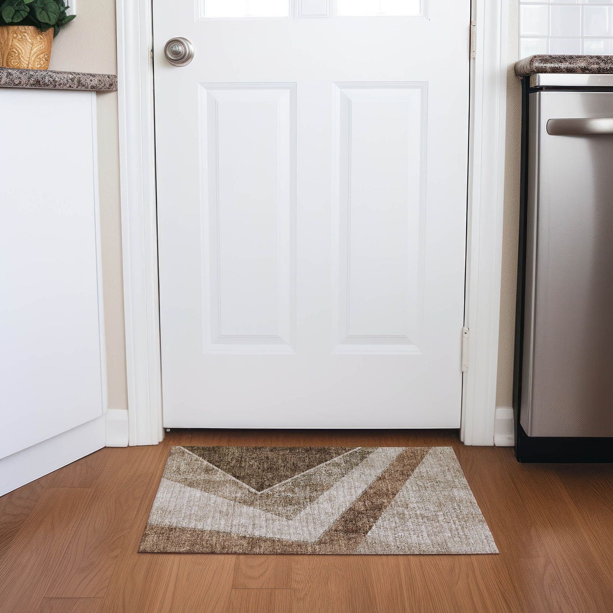 Machine Washable Brown Rug - Indoor / Outdoor - Kids / Pet Friendly Geometric Print Rug