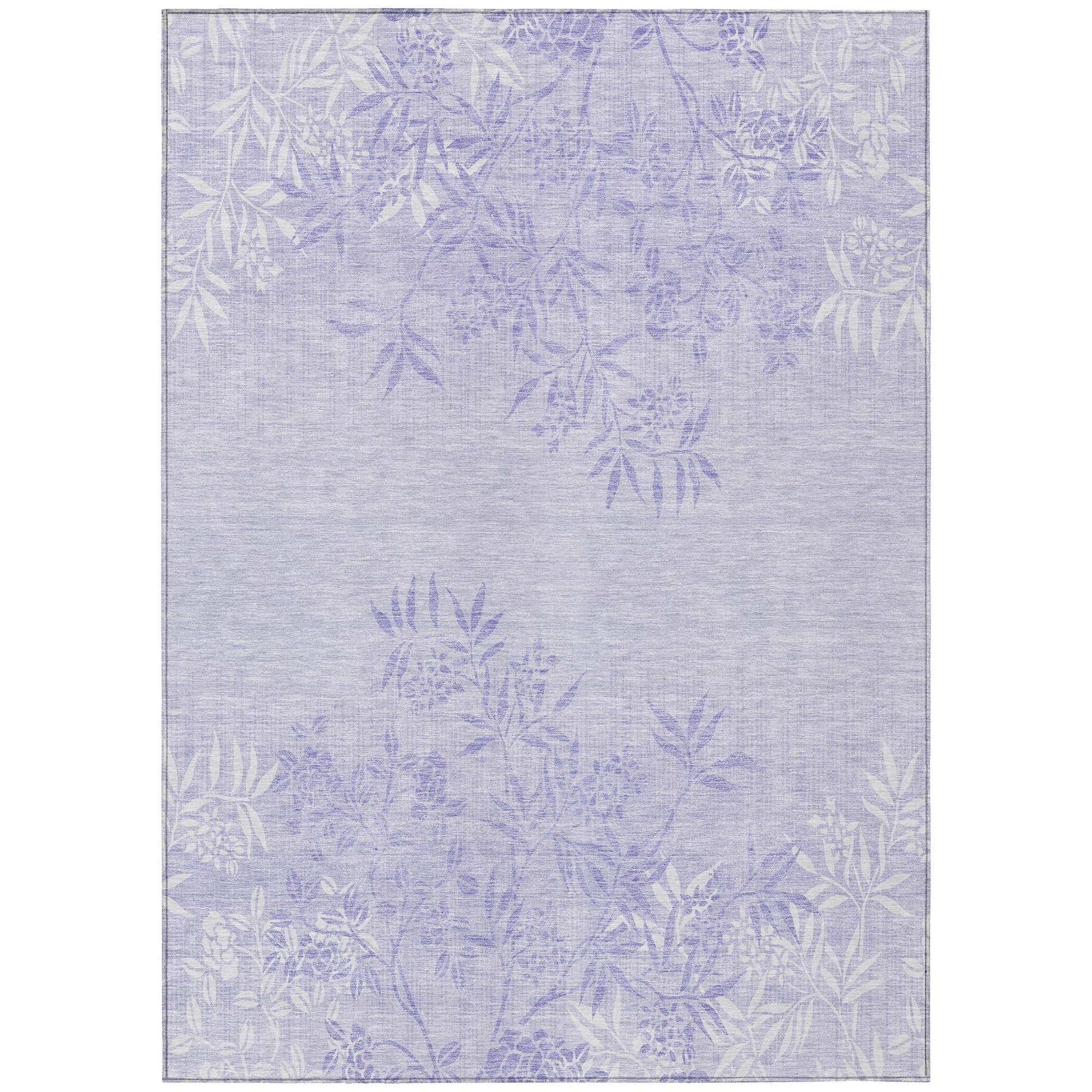 Machine Washable Lilac Purple Rug - Indoor / Outdoor - Kids / Pet Friendly Floral Print Rug