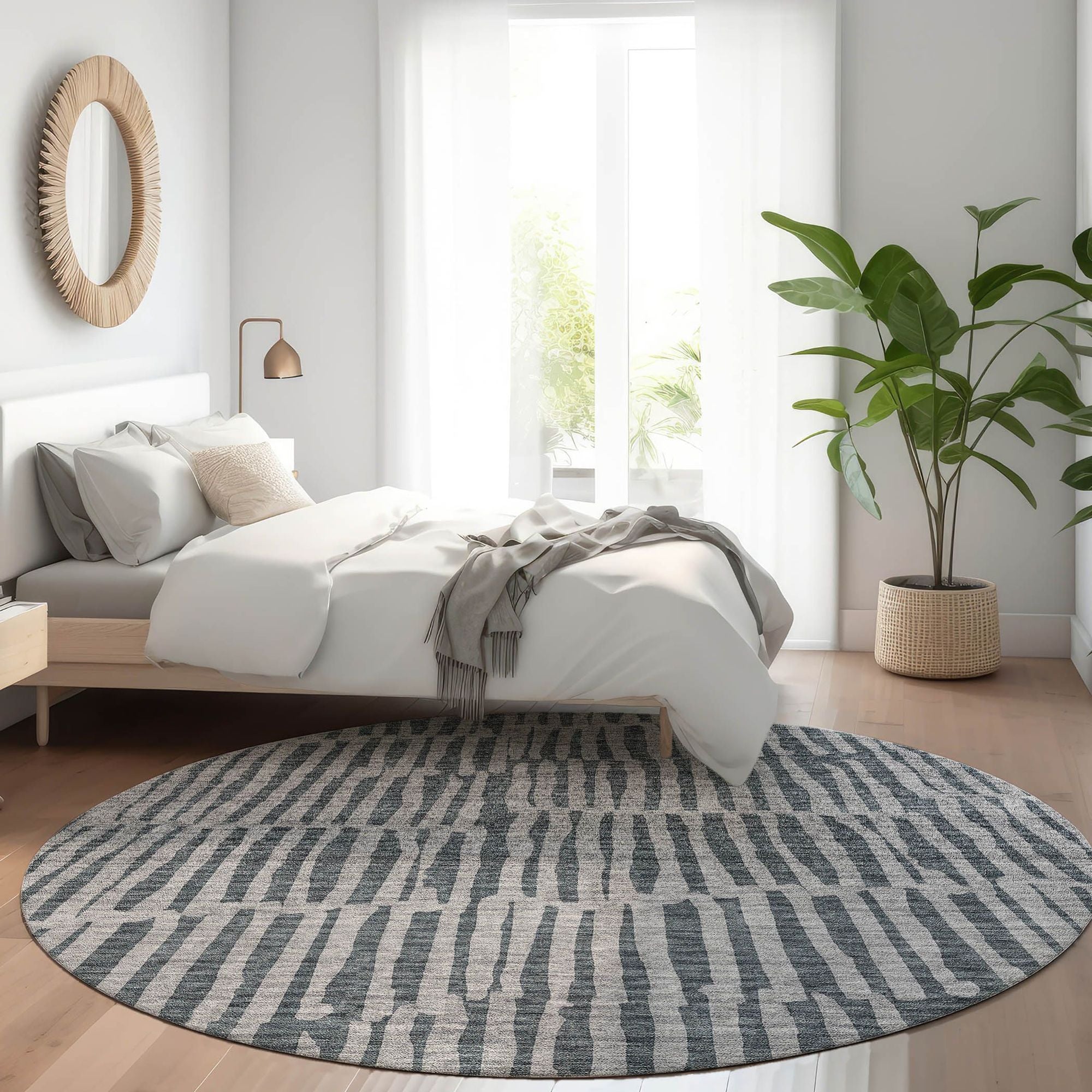 Machine Washable Charcoal Gray Rug - Indoor / Outdoor - Kids / Pet Friendly Striped Print Rug