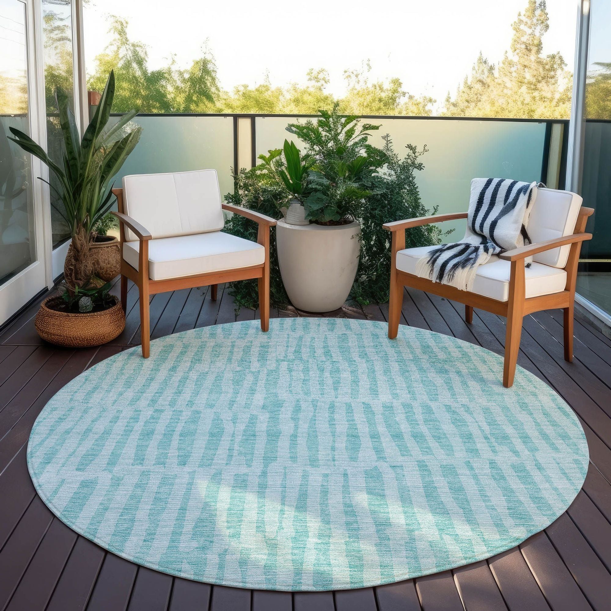 Machine Washable Teal Rug - Indoor / Outdoor - Kids / Pet Friendly Striped Print Rug