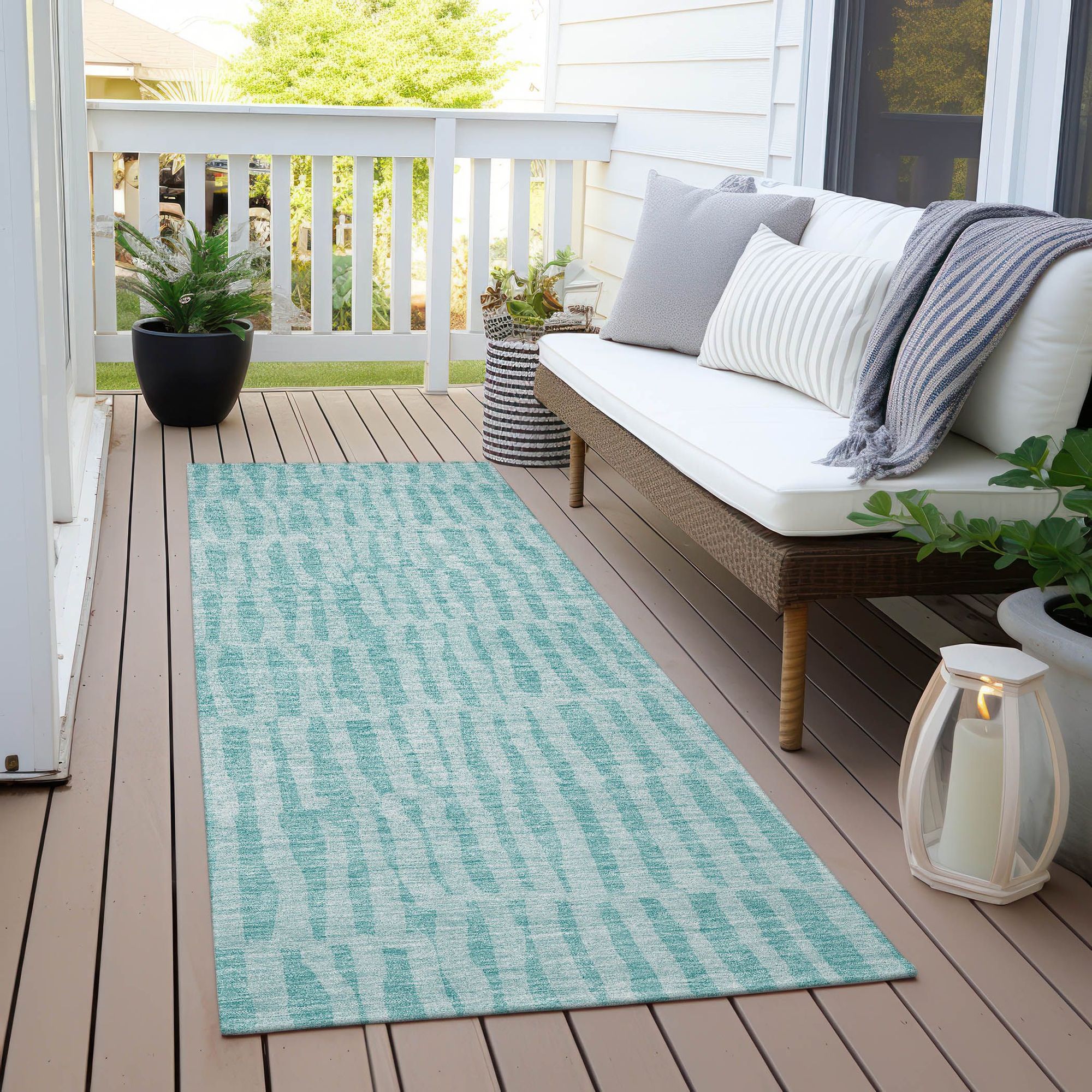 Machine Washable Teal Rug - Indoor / Outdoor - Kids / Pet Friendly Striped Print Rug