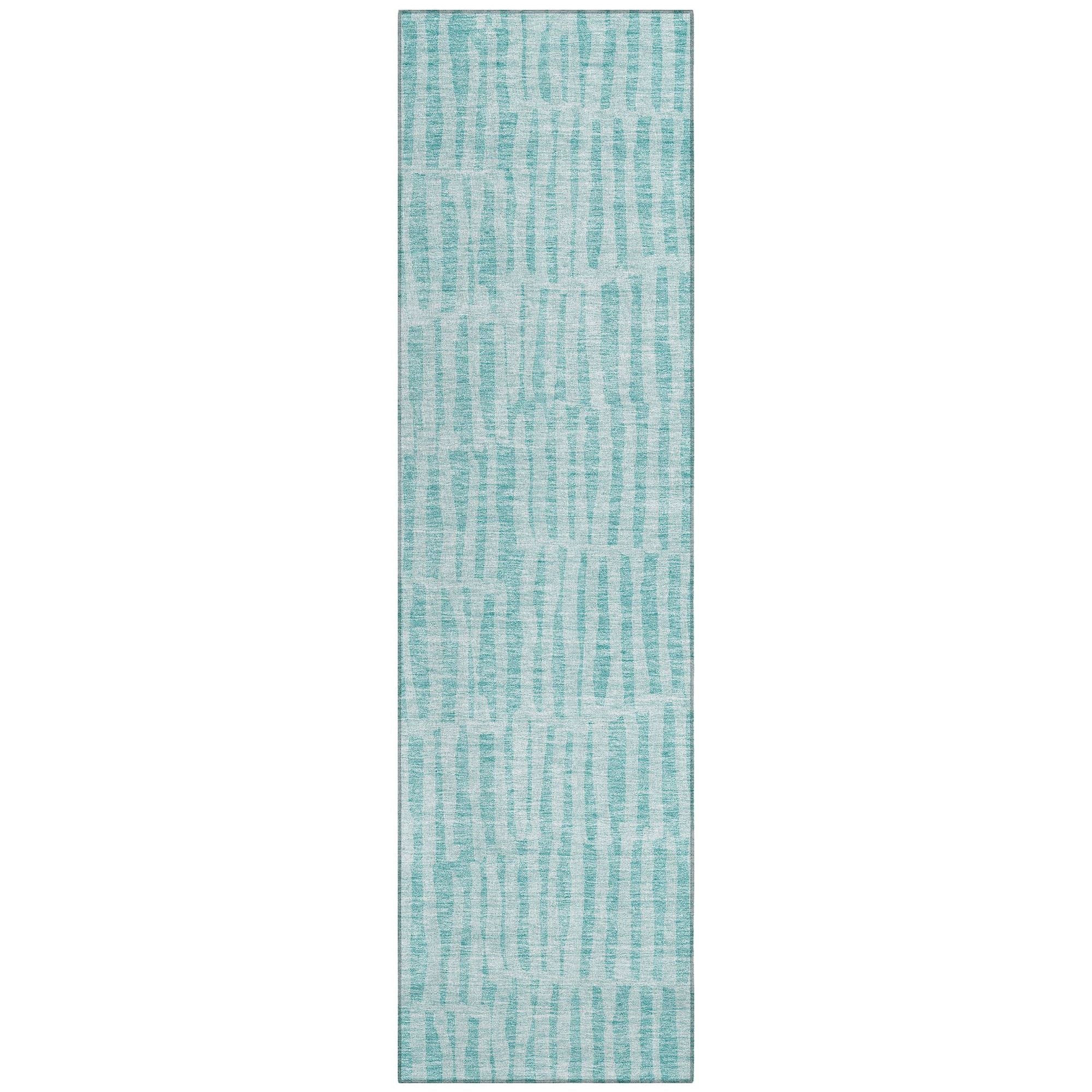 Machine Washable Teal Rug - Indoor / Outdoor - Kids / Pet Friendly Striped Print Rug
