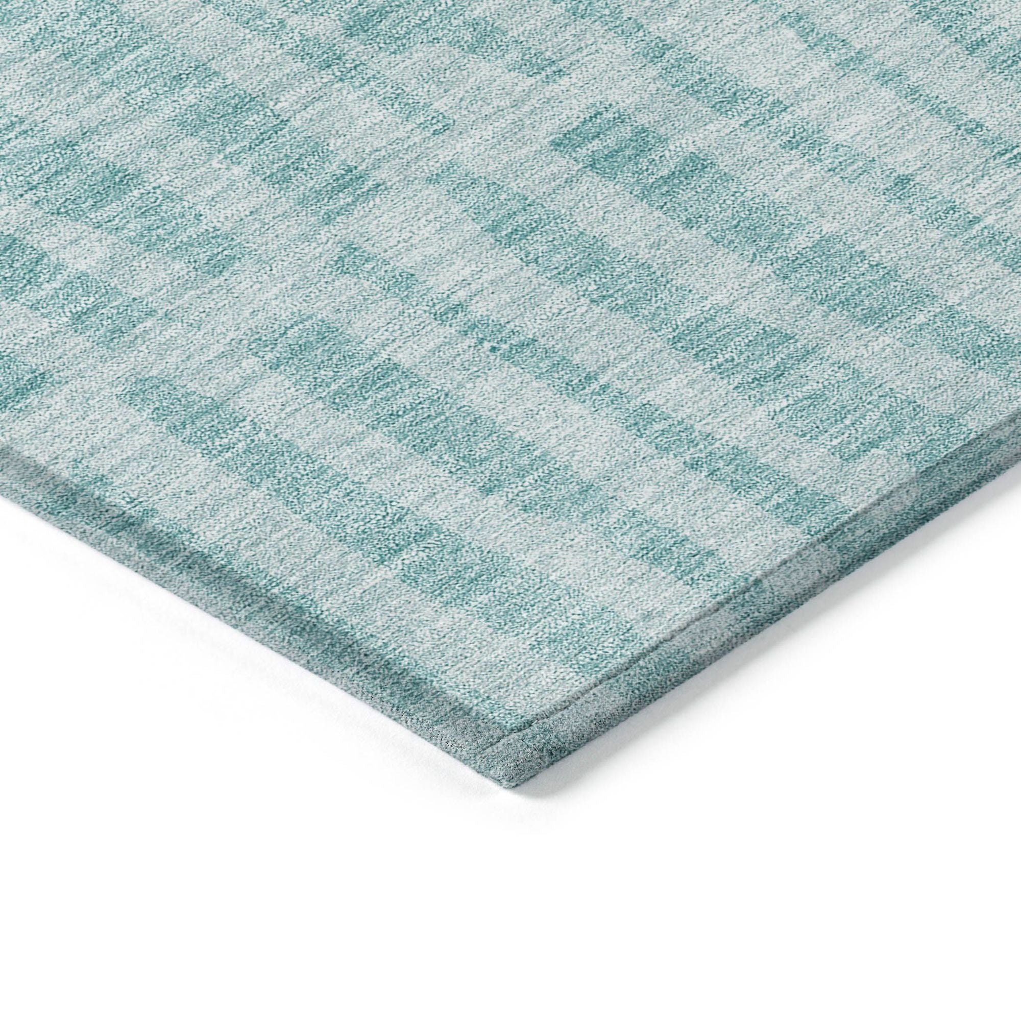 Machine Washable Teal Rug - Indoor / Outdoor - Kids / Pet Friendly Striped Print Rug
