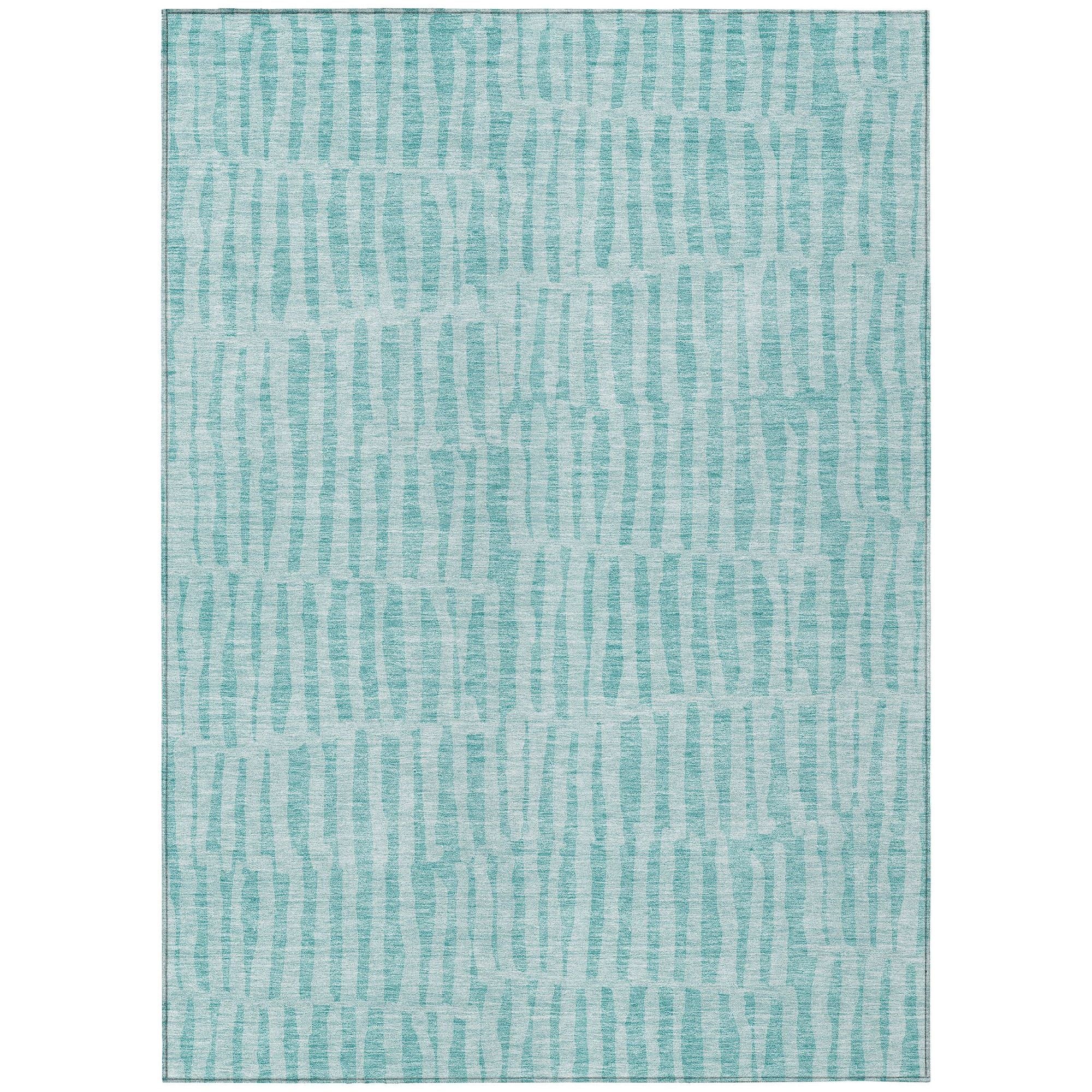 Machine Washable Teal Rug - Indoor / Outdoor - Kids / Pet Friendly Striped Print Rug