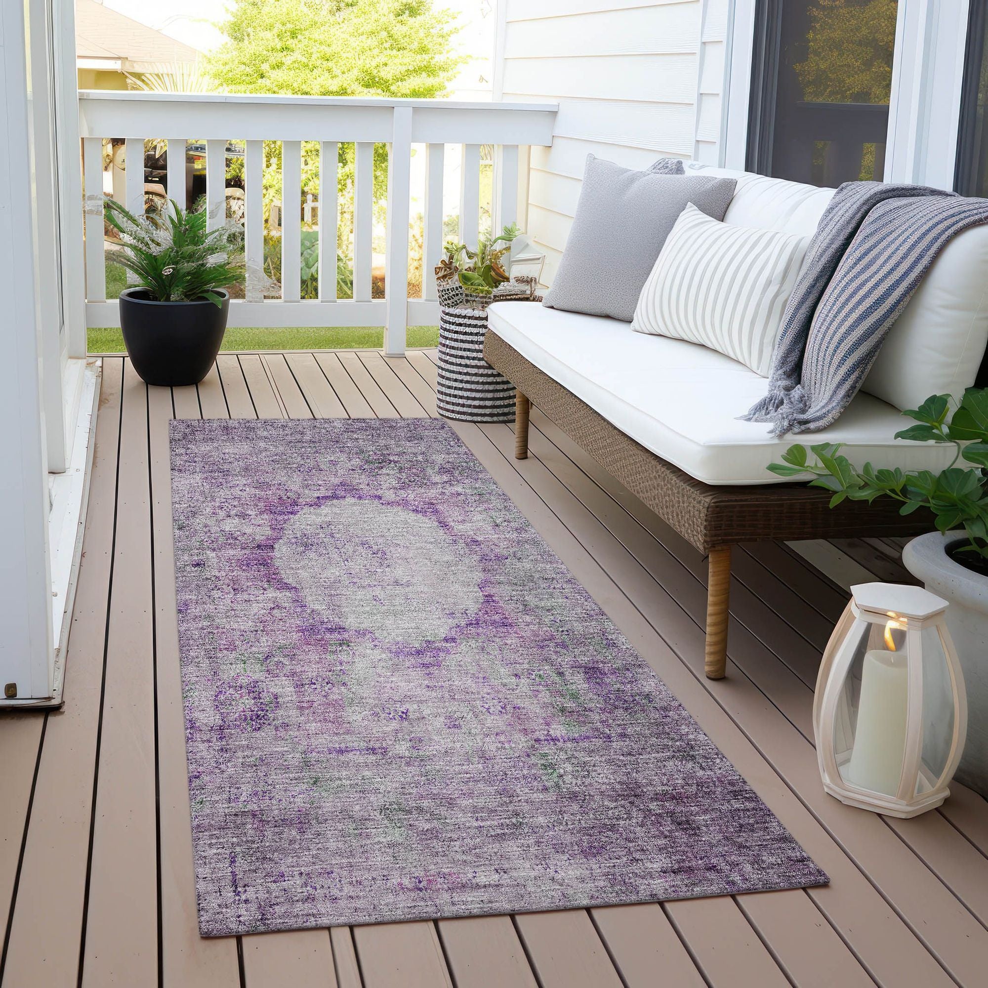 Machine Washable Purple Rug - Indoor / Outdoor - Kids / Pet Friendly Oriental Print Rug
