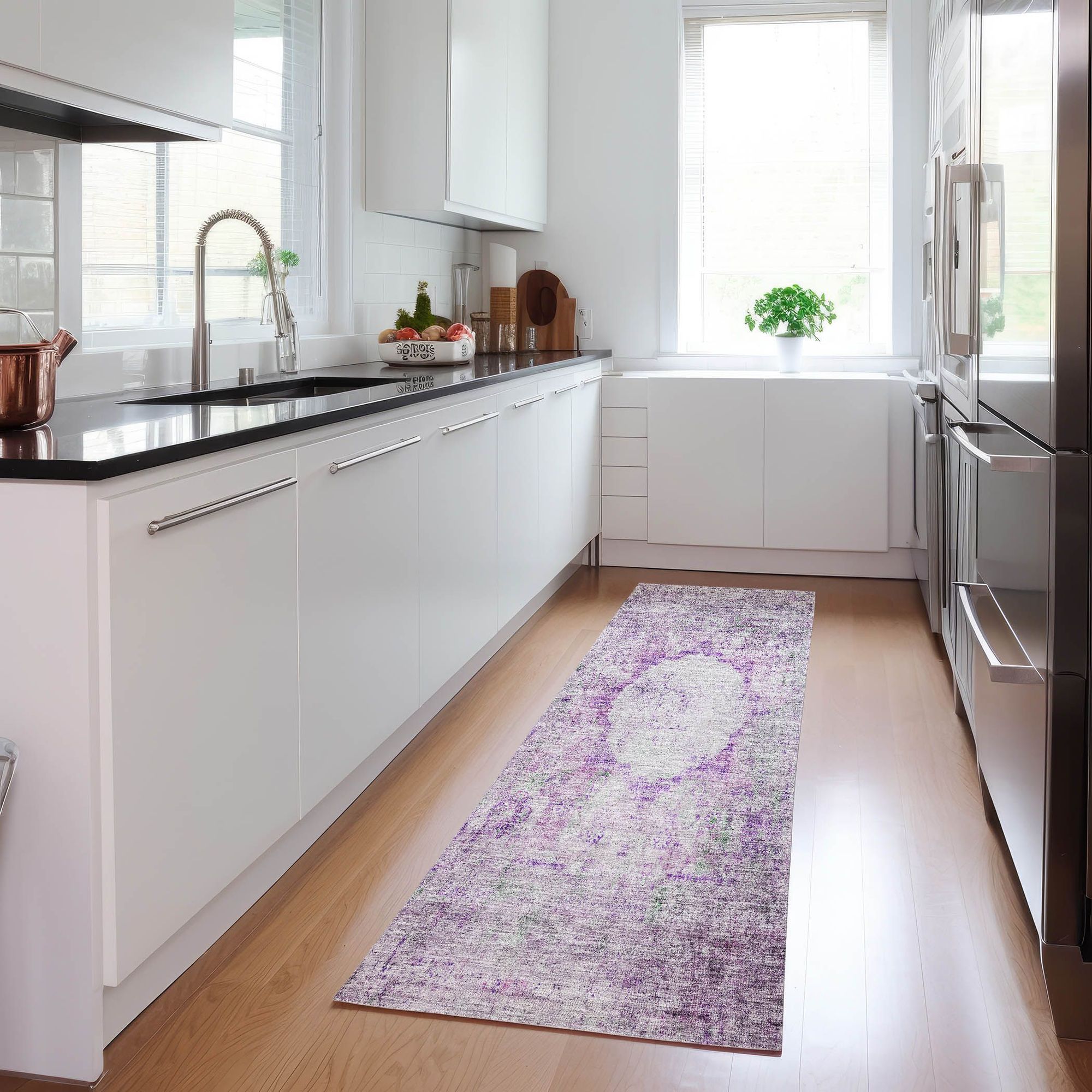Machine Washable Purple Rug - Indoor / Outdoor - Kids / Pet Friendly Oriental Print Rug