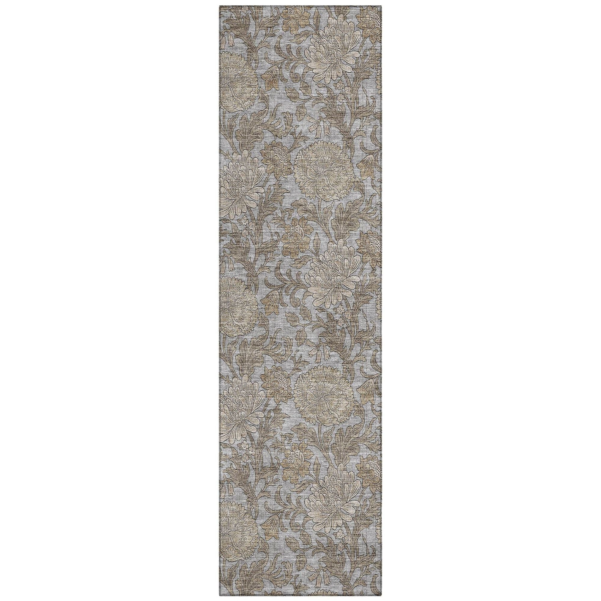 Machine Washable Gray Rug - Indoor / Outdoor - Kids / Pet Friendly Floral Print Rug