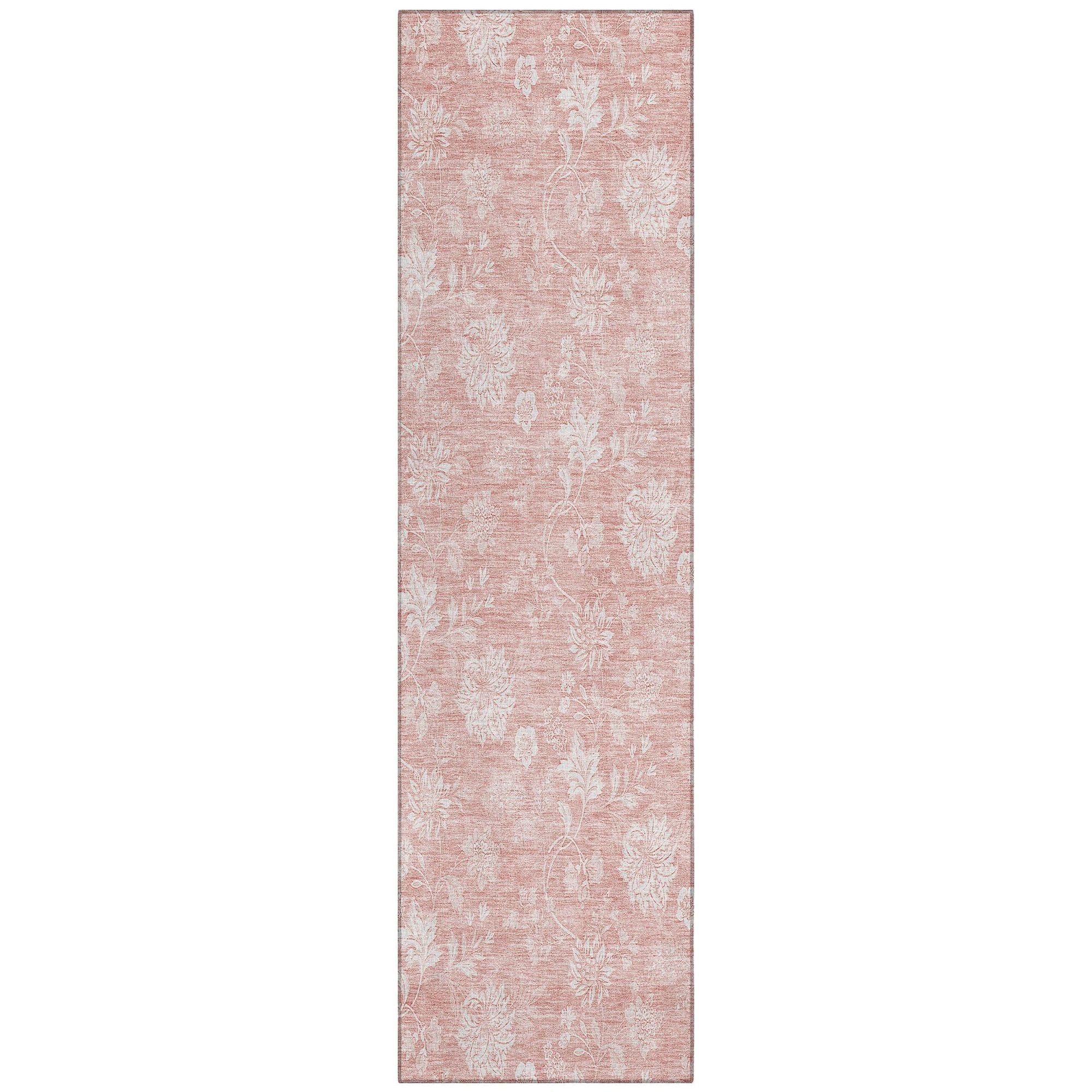 Machine Washable Pink Rug - Indoor / Outdoor - Kids / Pet Friendly Floral Print Rug