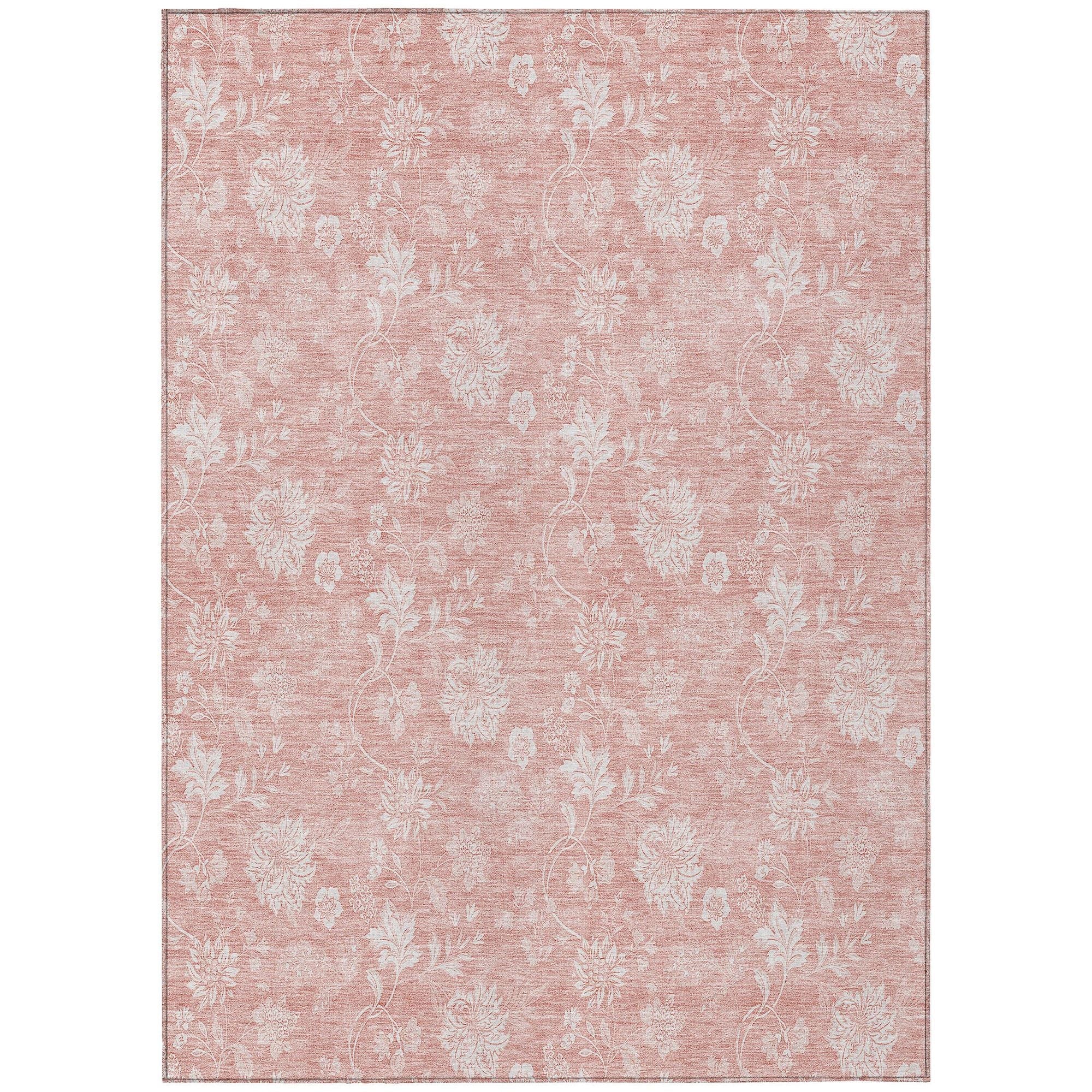 Machine Washable Pink Rug - Indoor / Outdoor - Kids / Pet Friendly Floral Print Rug