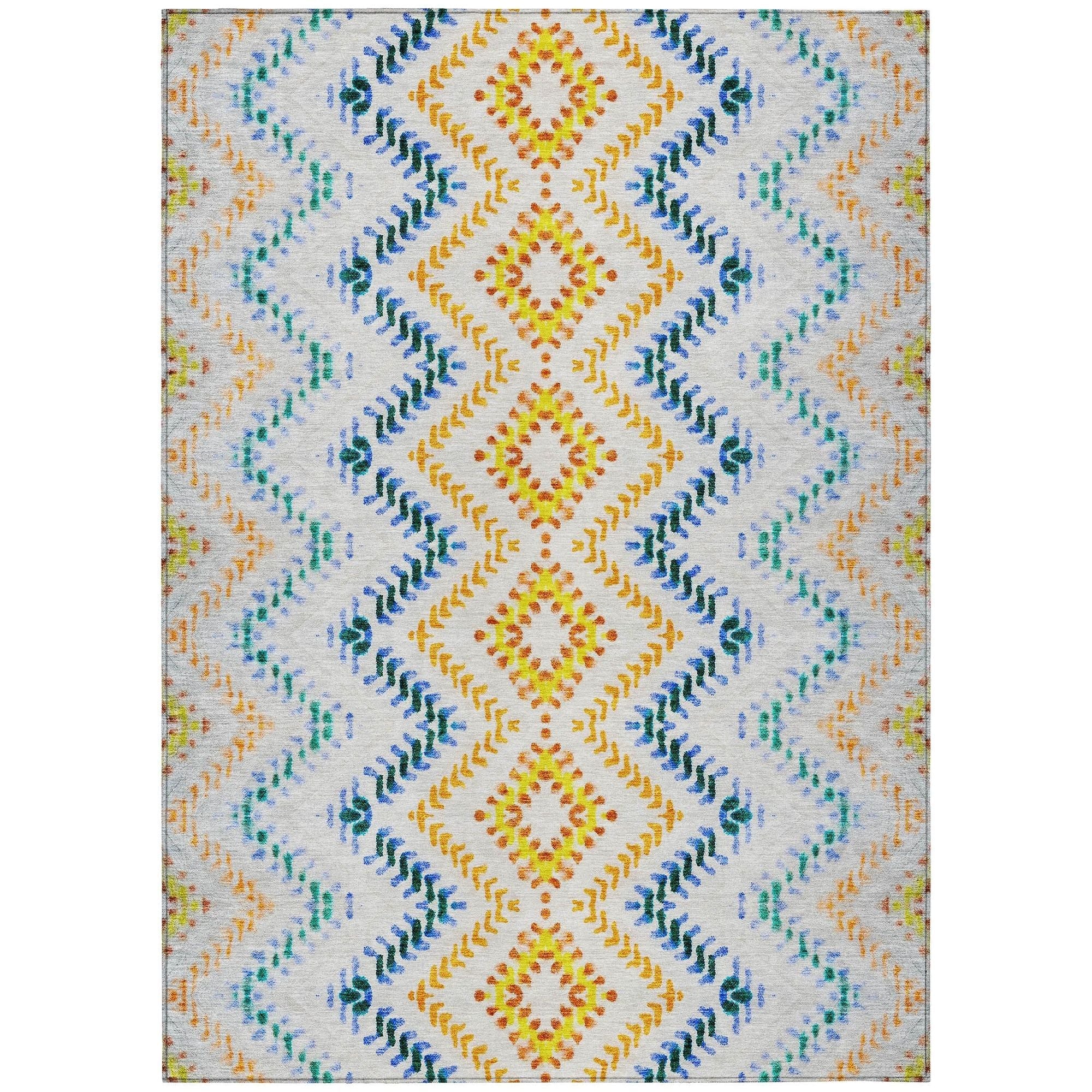 Machine Washable Ivory Rug - Indoor / Outdoor - Kids / Pet Friendly Geometric Print Rug